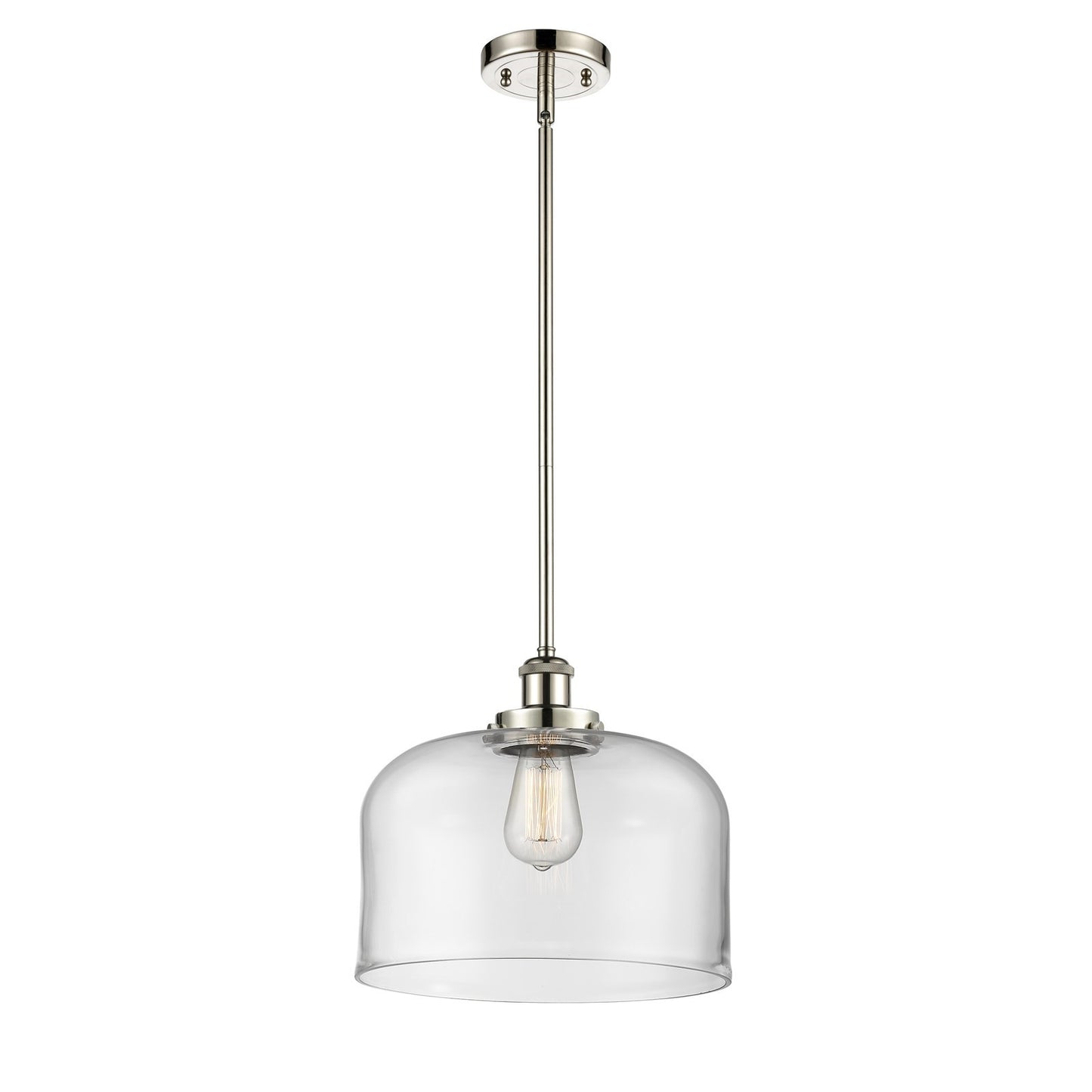 Innovations Bell 12in 1-Light Mini Pendant | Industrial Polished Nickel and Clear Glass | Kitchen Island & Dining Room | Model 916-1S-PN-G72-L