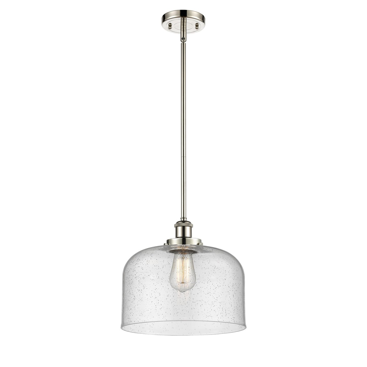 Innovations Bell 12in 1-Light LED Mini Pendant | Industrial Polished Nickel and Seedy Glass | Kitchen Island & Dining Room | Model 916-1S-PN-G74-L-LED