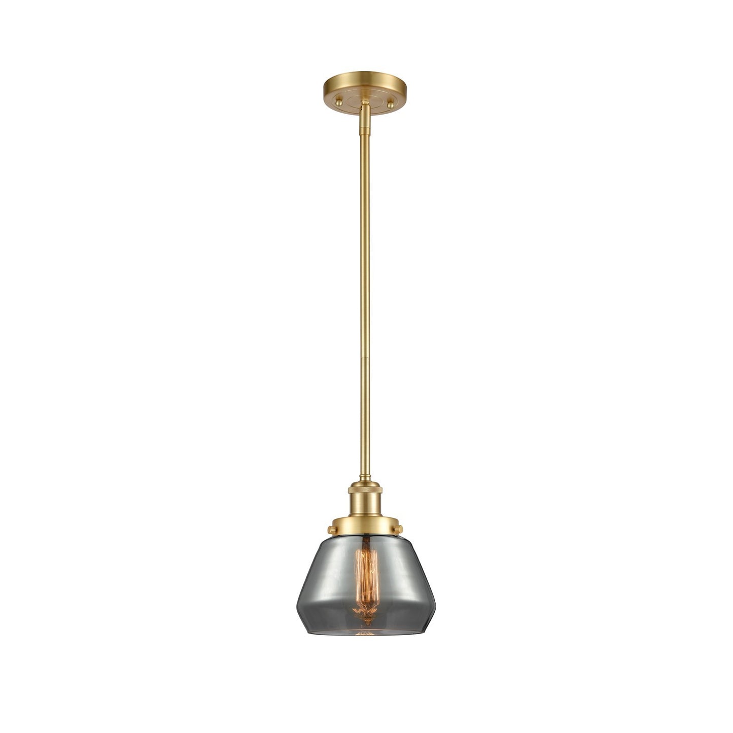 Innovations Fulton 7in 1-Light Mini Pendant | Modern Satin Gold Steel and Light Smoke Glass | Kitchen Island & Dining Room | Damp | Model 916-1S-SG-G173