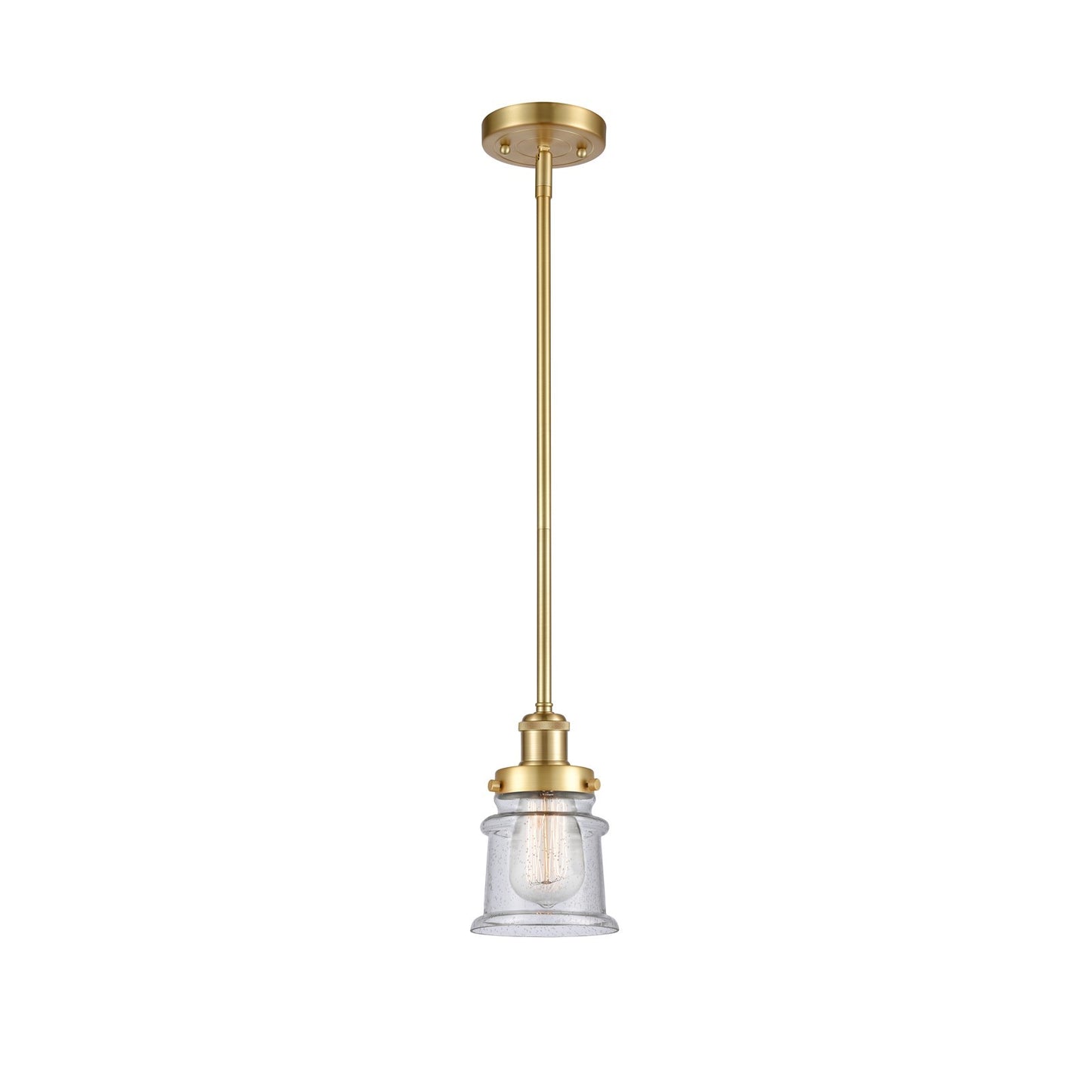 Innovations Canton 5.25in 1-Light Mini Pendant | Modern Transitional Satin Gold Steel and Seedy Glass | Kitchen Island & Dining | Model 916-1S-SG-G184S