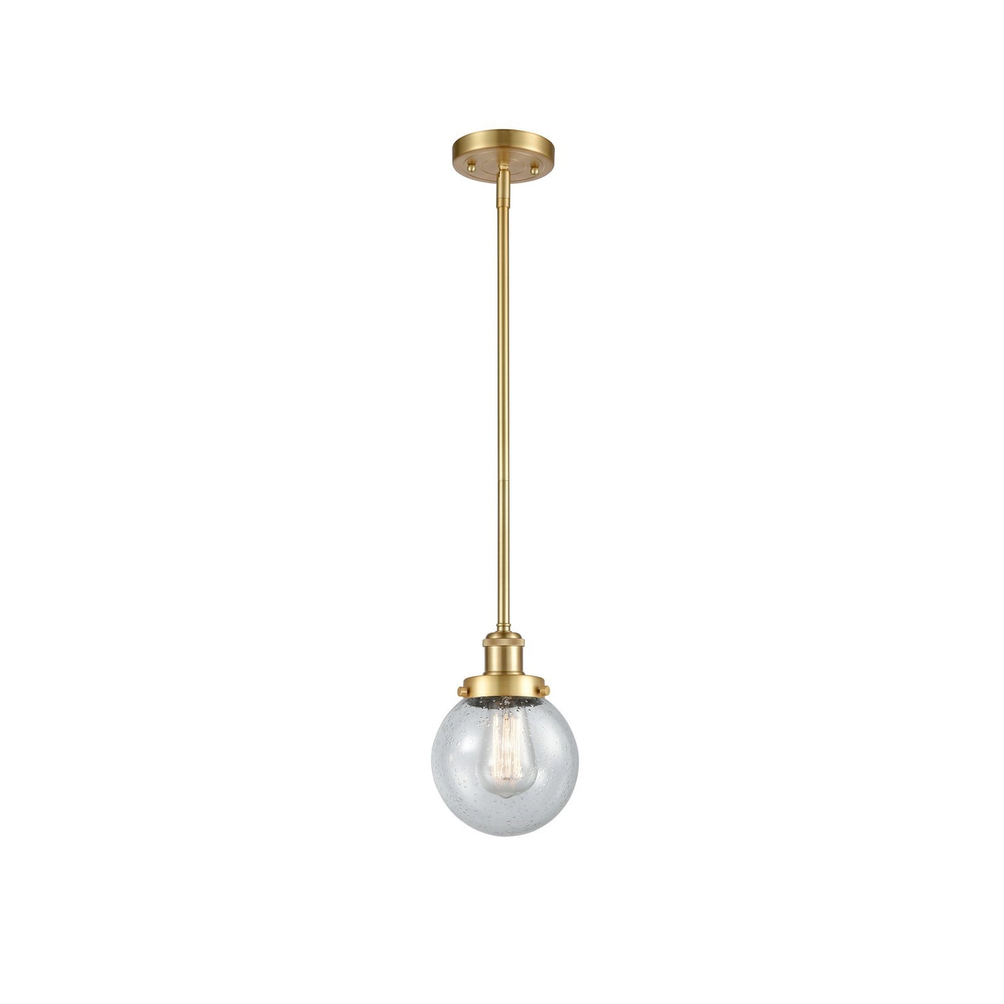Innovations Beacon 6in 1-Light Mini Pendant | Modern Transitional Satin Gold Steel and Seedy Glass | Kitchen Island & Dining Room | Model 916-1S-SG-G204-6
