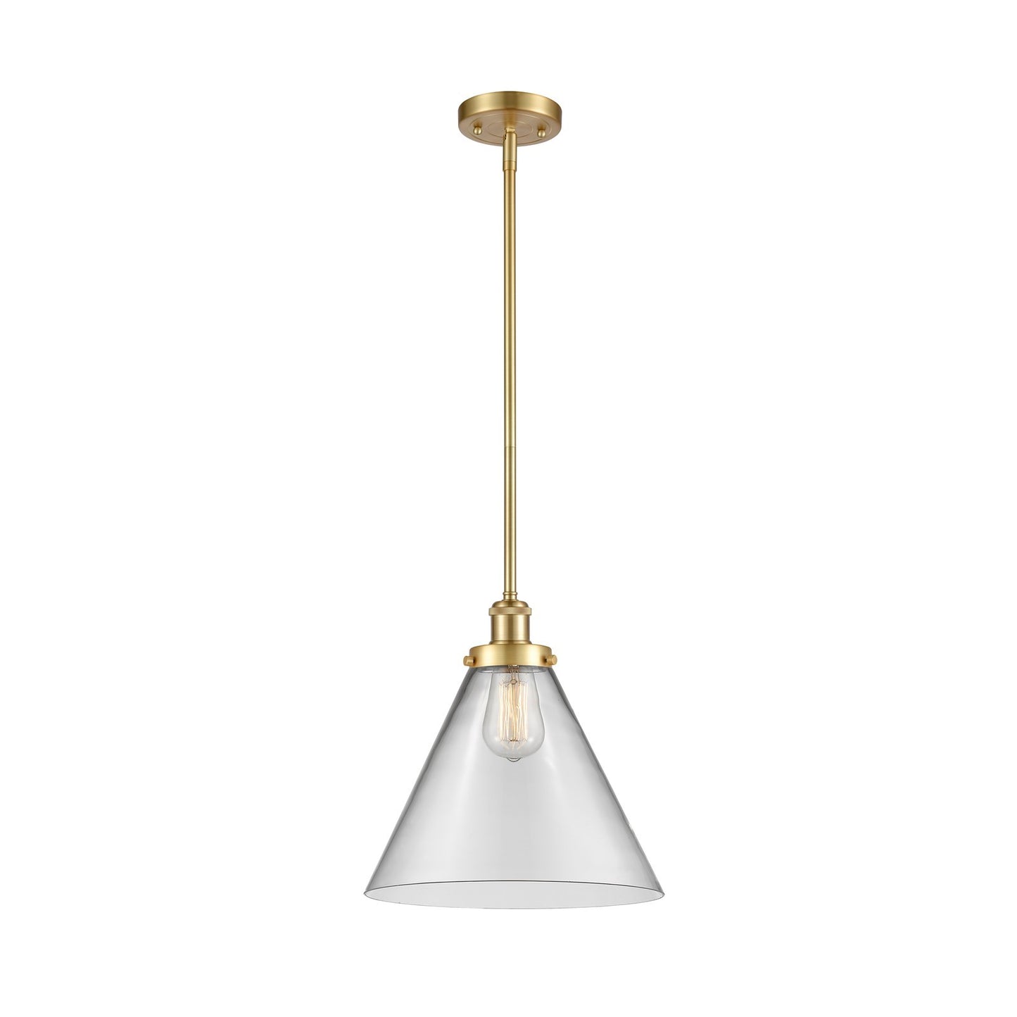 Innovations Cone 12in 1-Light Mini Pendant | Industrial Satin Gold Steel and Clear Glass | Kitchen Island & Dining Room | Model 916-1S-SG-G42-L