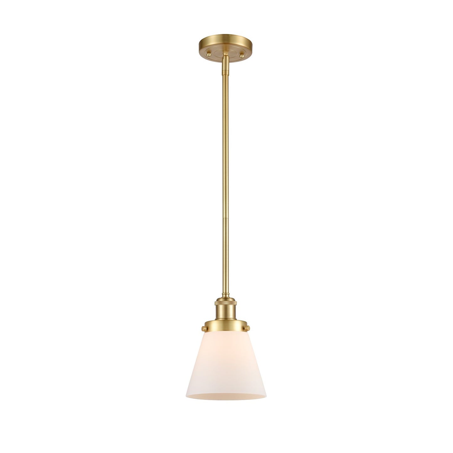 Innovations Cone 6in 1-Light Mini Pendant | Industrial Satin Gold Steel and Matte White Frosted Glass | Kitchen Island & Dining Room | Model 916-1S-SG-G61