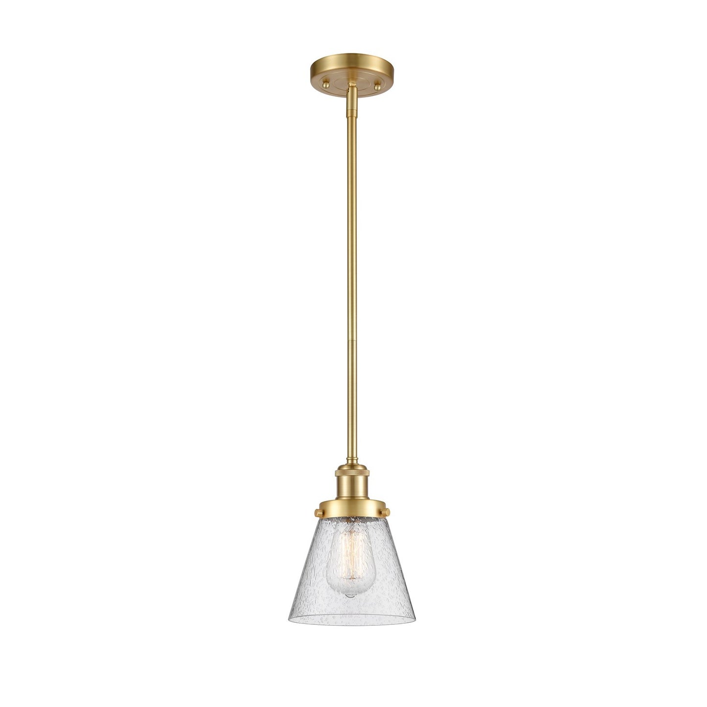 Innovations Cone 6in 1-Light Mini Pendant | Industrial Satin Gold Steel and Seedy Glass | Kitchen Island & Dining Room | Model 916-1S-SG-G64