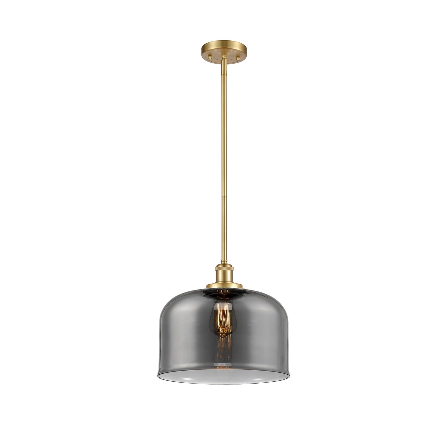 Innovations Bell 12in 1-Light Mini Pendant | Industrial Satin Gold Steel and Light Smoke Glass | Kitchen Island & Dining Room | Model 916-1S-SG-G73-L