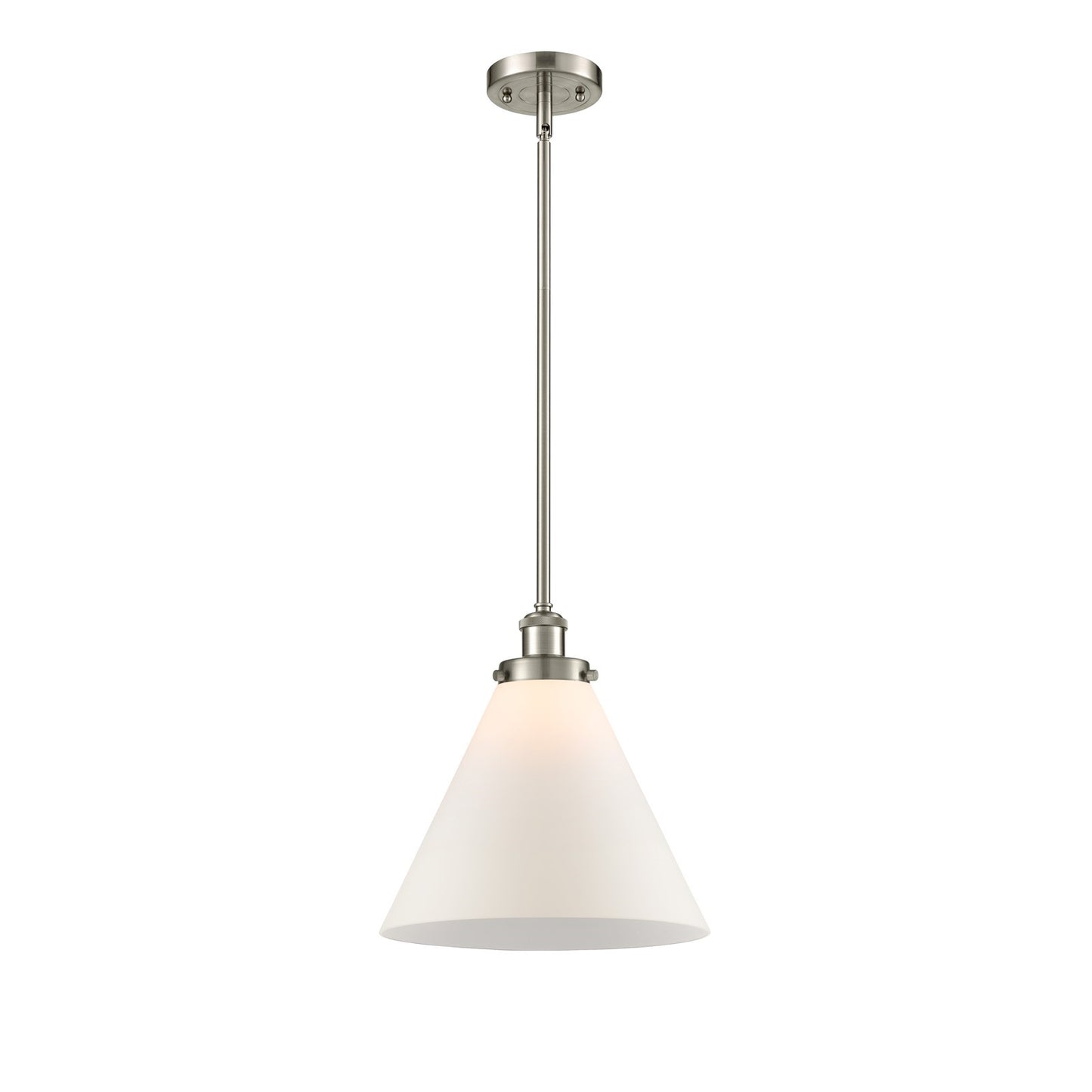 Innovations Cone 12in 1-Light Mini Pendant | Industrial Brushed Satin Nickel Steel and Matte White Frosted Glass | Kitchen | Model 916-1S-SN-G41-L-LED