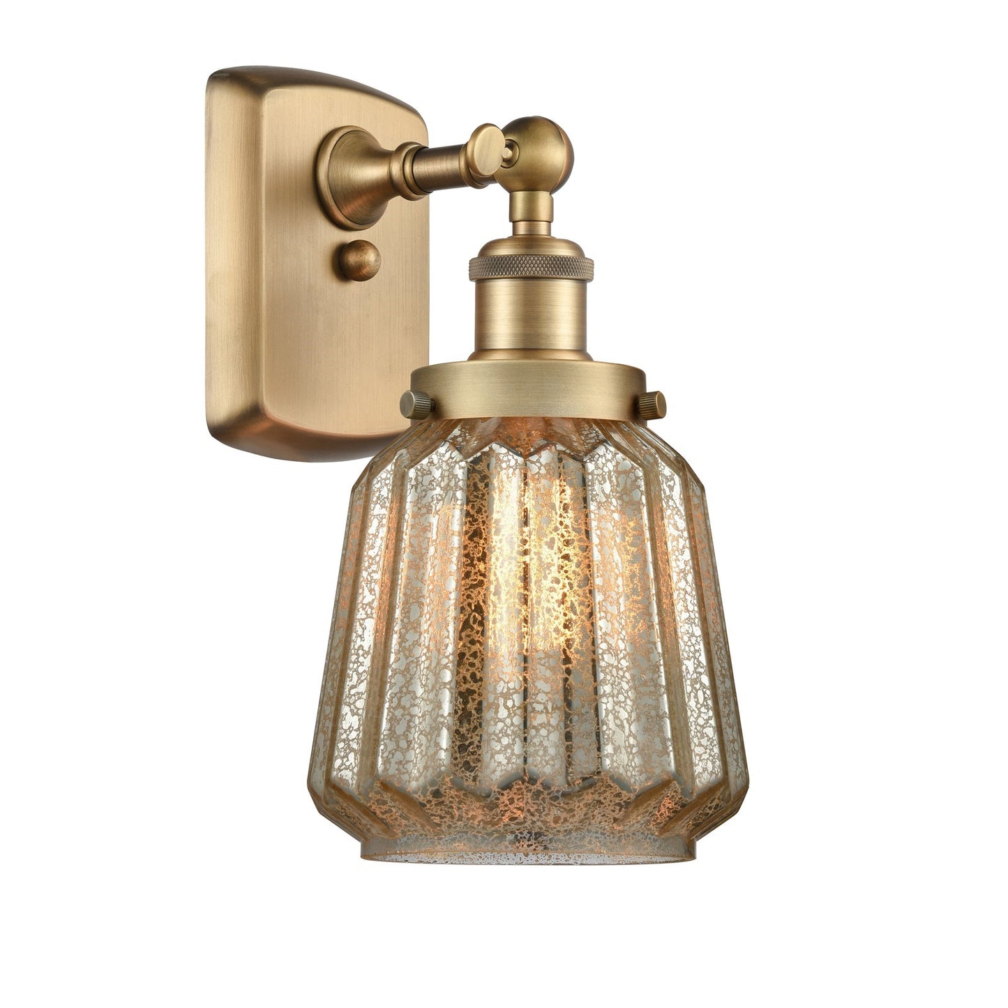 Innovations Chatham 7in 1-Light Wall Sconce | Modern Contempo Brushed Brass Steel and Mercury Ribbed Glass | Hallway & Bathroom | Model 916-1W-BB-G146