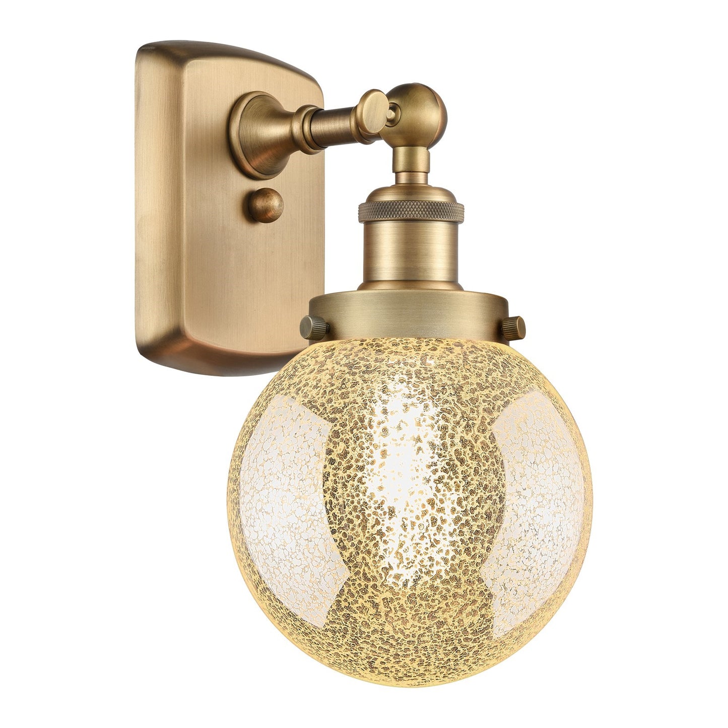Innovations Beacon 6in 1-Light Wall Sconce | Brushed Brass Steel and Mercury Seeded Glass | Bedroom & Hallway Accent Light | Model 916-1W-BB-G208-6