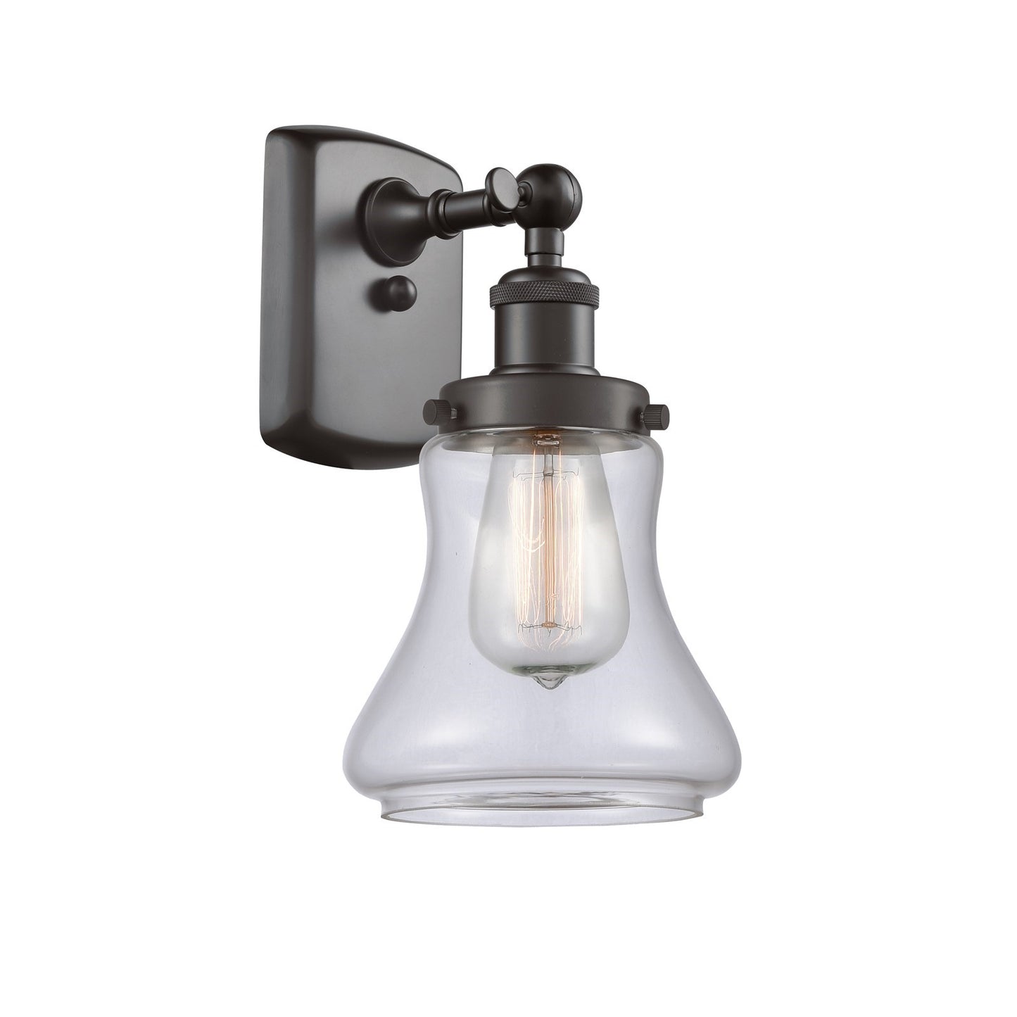 Innovations Bellmont 6.12in 1-Light Wall Sconce | Modern Transitional Oil Rubbed Bronze Steel and Clear Glass | Hallway & Bathroom | Model 916-1W-OB-G192