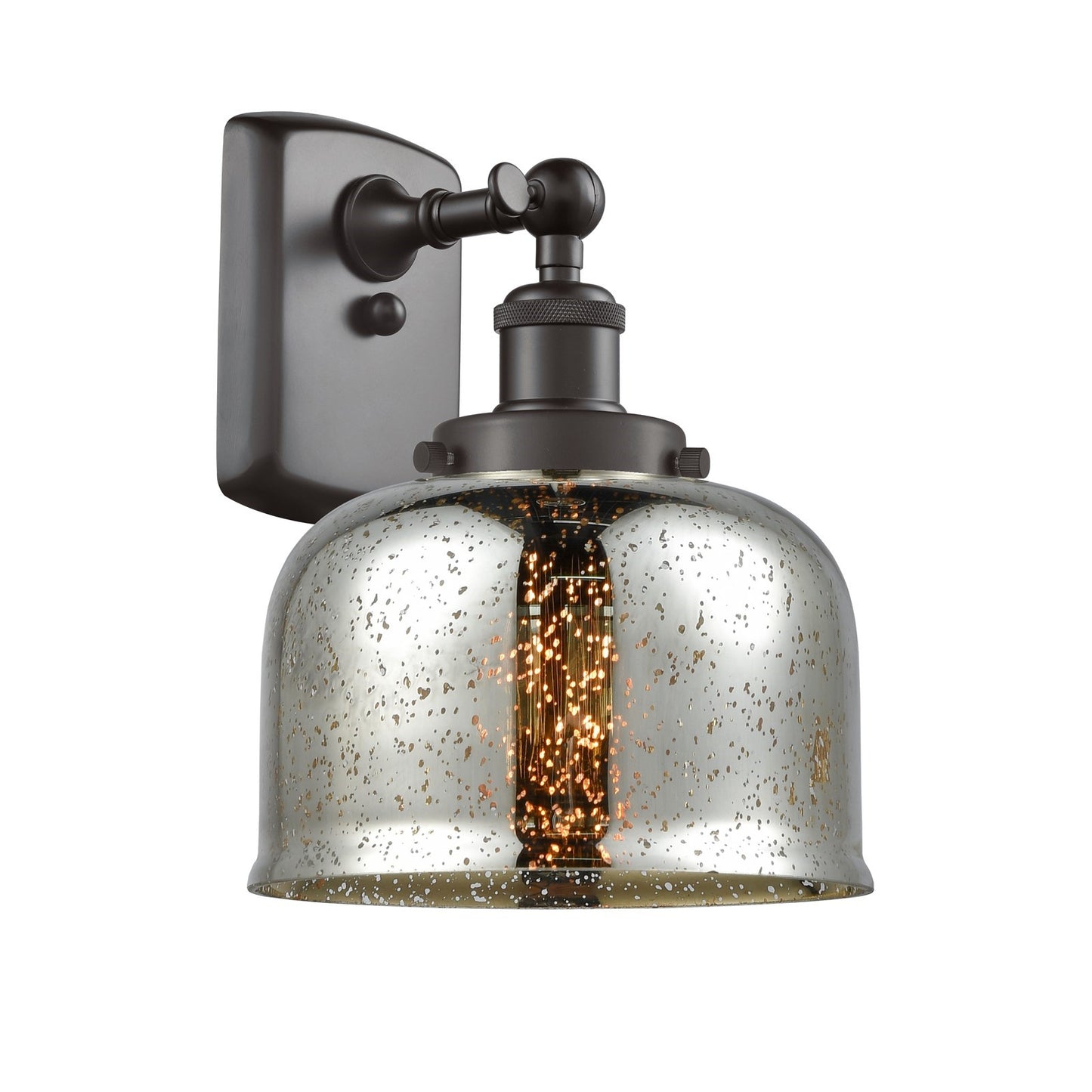 Innovations Bell 8in 1-Light Wall Sconce | Industrial Oil Rubbed Bronze Steel and Silver Plated Mercury Glass | Bathroom & | Model 916-1W-OB-G78-LED