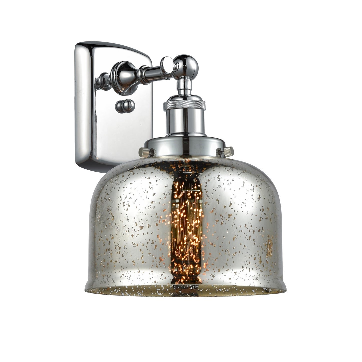 Innovations Bell 8in 1-Light Wall Sconce | Industrial Polished Chrome and Silver Plated Mercury Glass | Bathroom & Hallway | Model 916-1W-PC-G78-LED