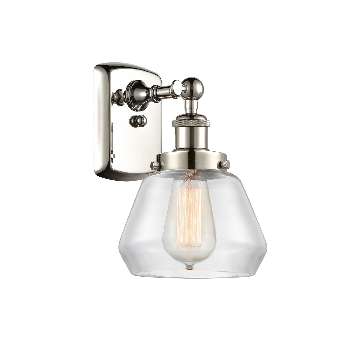 Innovations Fulton 7in 1-Light Wall Sconce | Modern Contempo Polished Nickel and Clear Schoolhouse Glass | Hallway & Bathroom | Model 916-1W-PN-G172