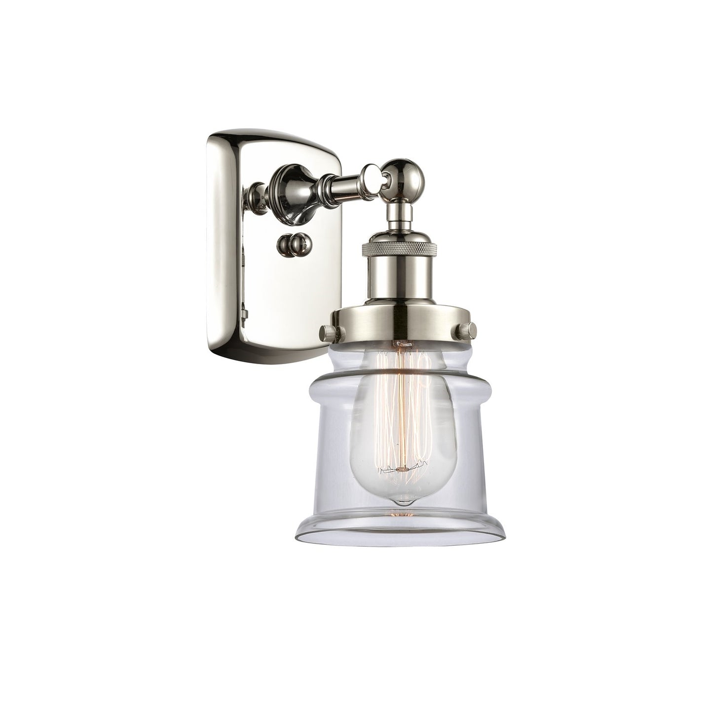 Innovations Canton 5.25in 1-Light Wall Sconce | Modern Transitional Polished Nickel and Clear Glass Schoolhouse Shade | Bathroom & | Model 916-1W-PN-G182S