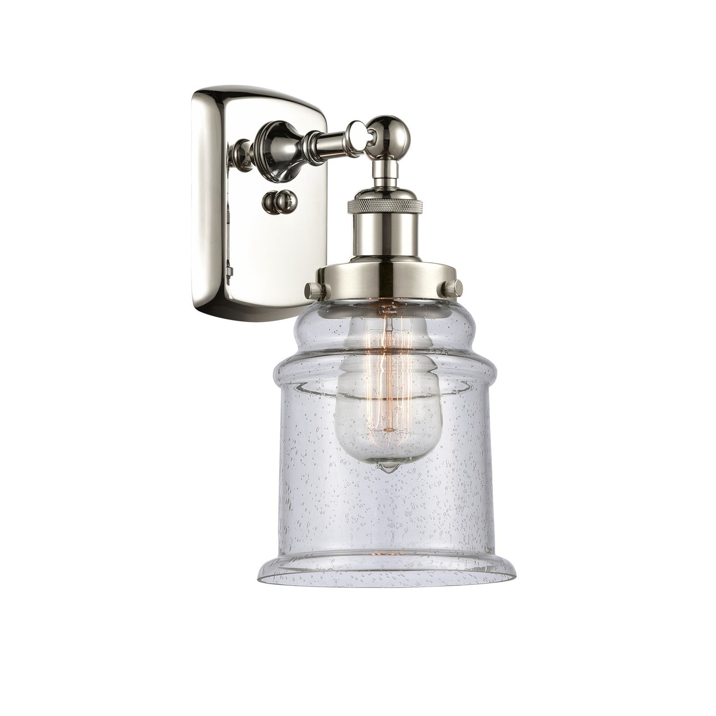 Innovations Canton 6in 1-Light Wall Sconce | Modern Transitional Polished Nickel and Seedy Glass Schoolhouse Shade | Bathroom & | Model 916-1W-PN-G184