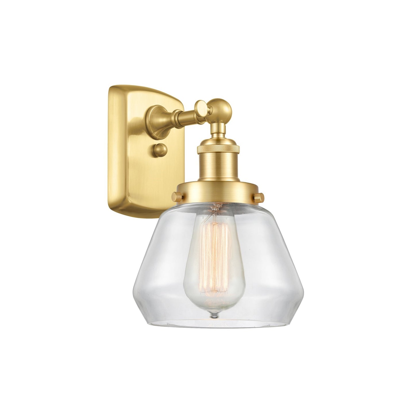 Innovations Fulton 7in 1-Light Wall Sconce | Modern Transitional Satin Gold Steel and Clear Glass | Bathroom & Hallway Accent Light | Model 916-1W-SG-G172