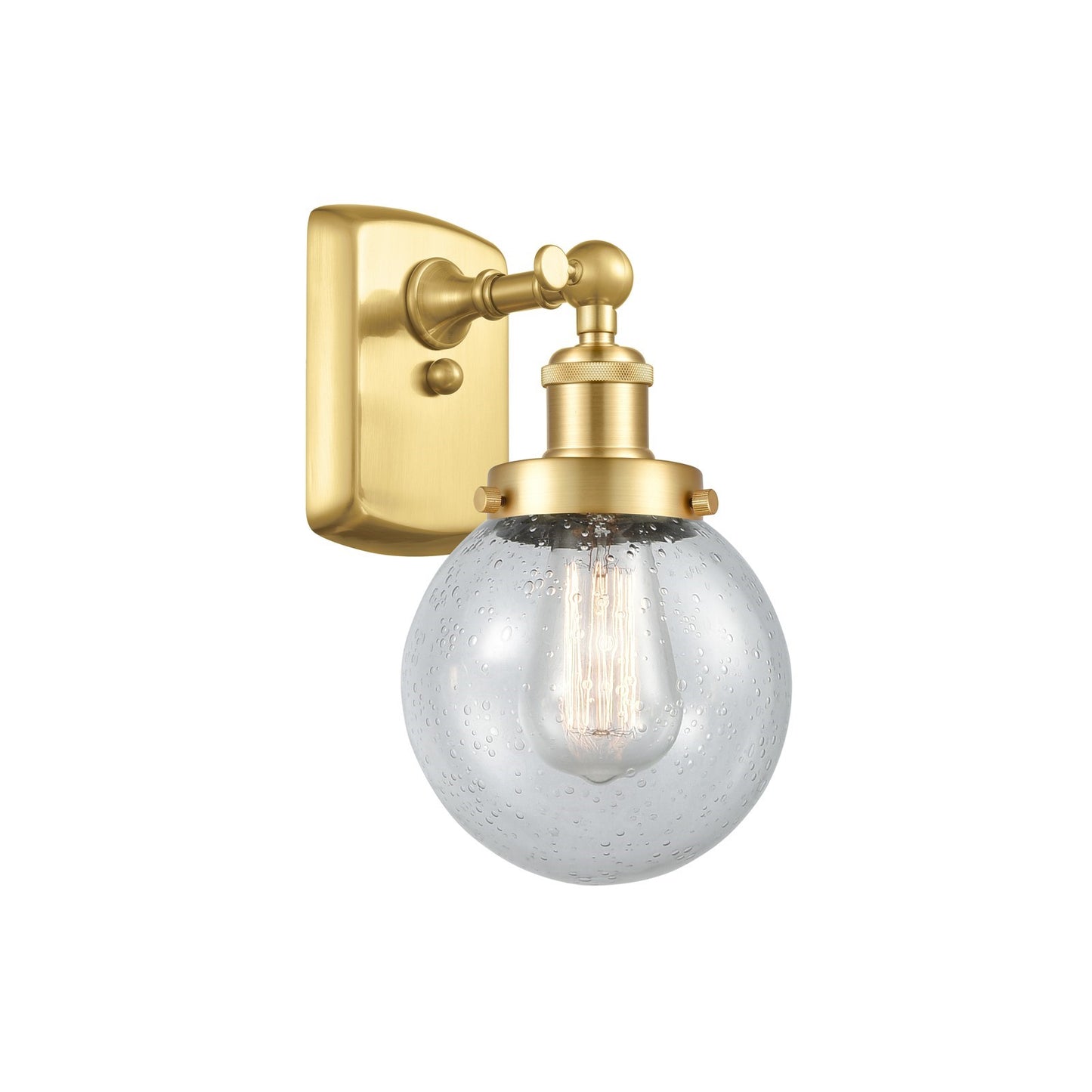 Innovations Beacon 6in 1-Light Wall Sconce | Modern Transitional Satin Gold Steel and Seedy Glass | Hallway & Bathroom Accent | Model 916-1W-SG-G204-6