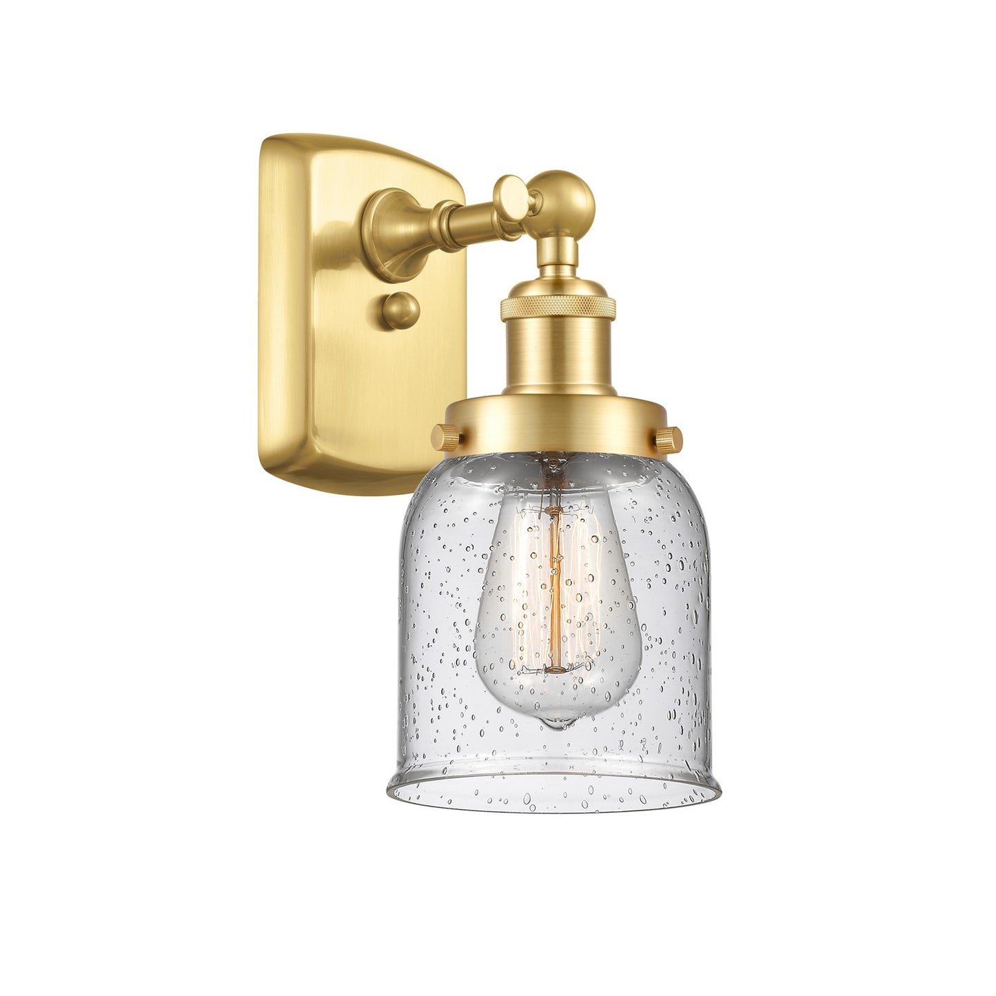 Innovations Bell 5in 1-Light Wall Sconce | Industrial Satin Gold Steel and Seedy Glass | Hallway & Bathroom Accent | 5 x 12 x 6.5 in | Model 916-1W-SG-G54