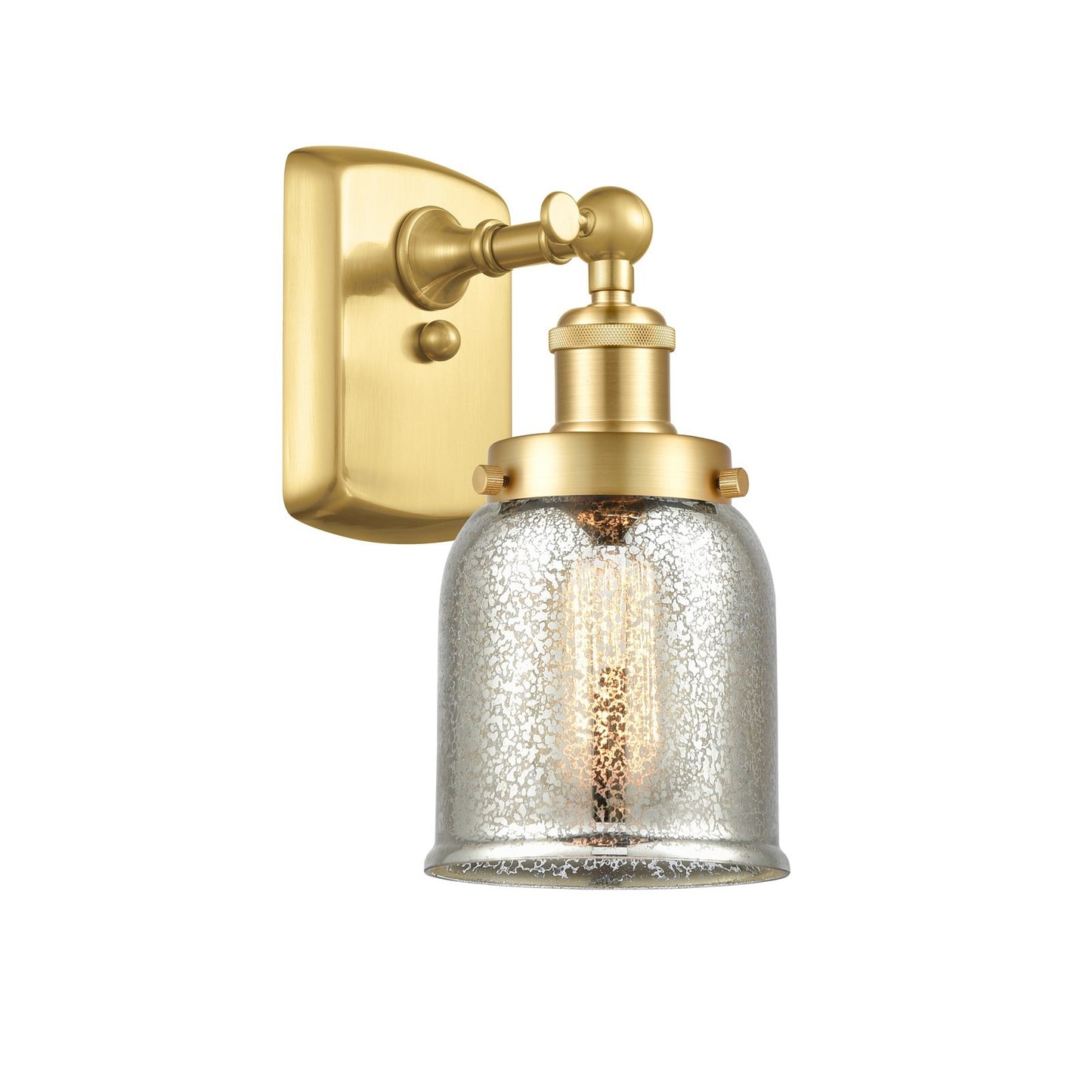Innovations Bell 5in 1-Light Wall Sconce | Industrial Satin Gold Steel and Silver Mercury Glass | Hallway & Bathroom Accent | Model 916-1W-SG-G58