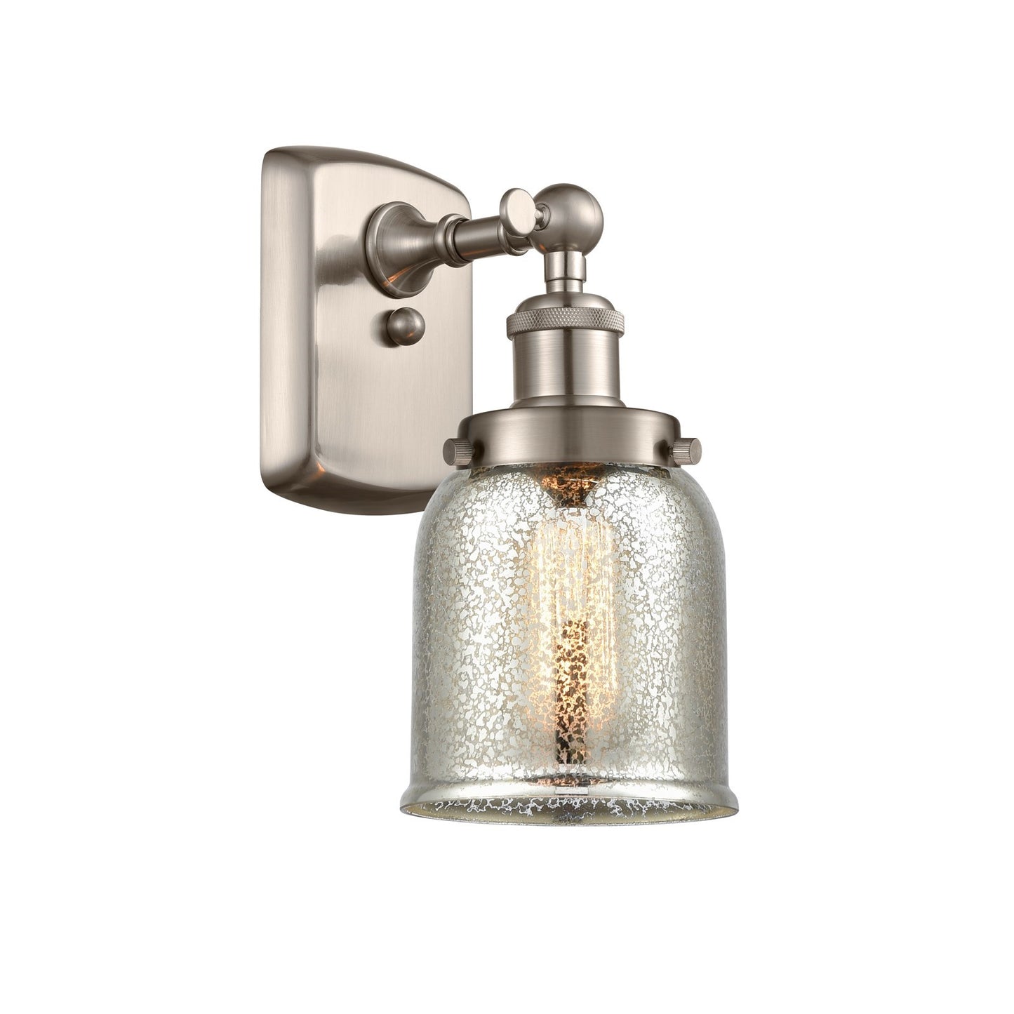 Innovations Bell 5in 1-Light Wall Sconce | Industrial Transitional Brushed Satin Nickel and Silver Plated Mercury Glass | Model 916-1W-SN-G58-LED