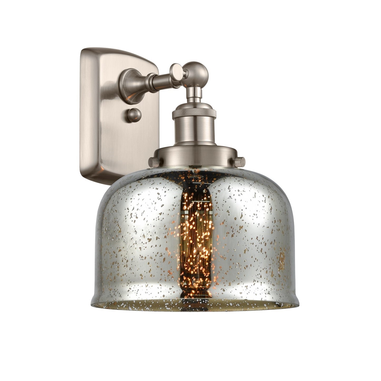 Innovations Bell 8in 1-Light LED Wall Sconce | Industrial Brushed Satin Nickel and Silver Plated Mercury Glass | Hallway & | Model 916-1W-SN-G78-LED