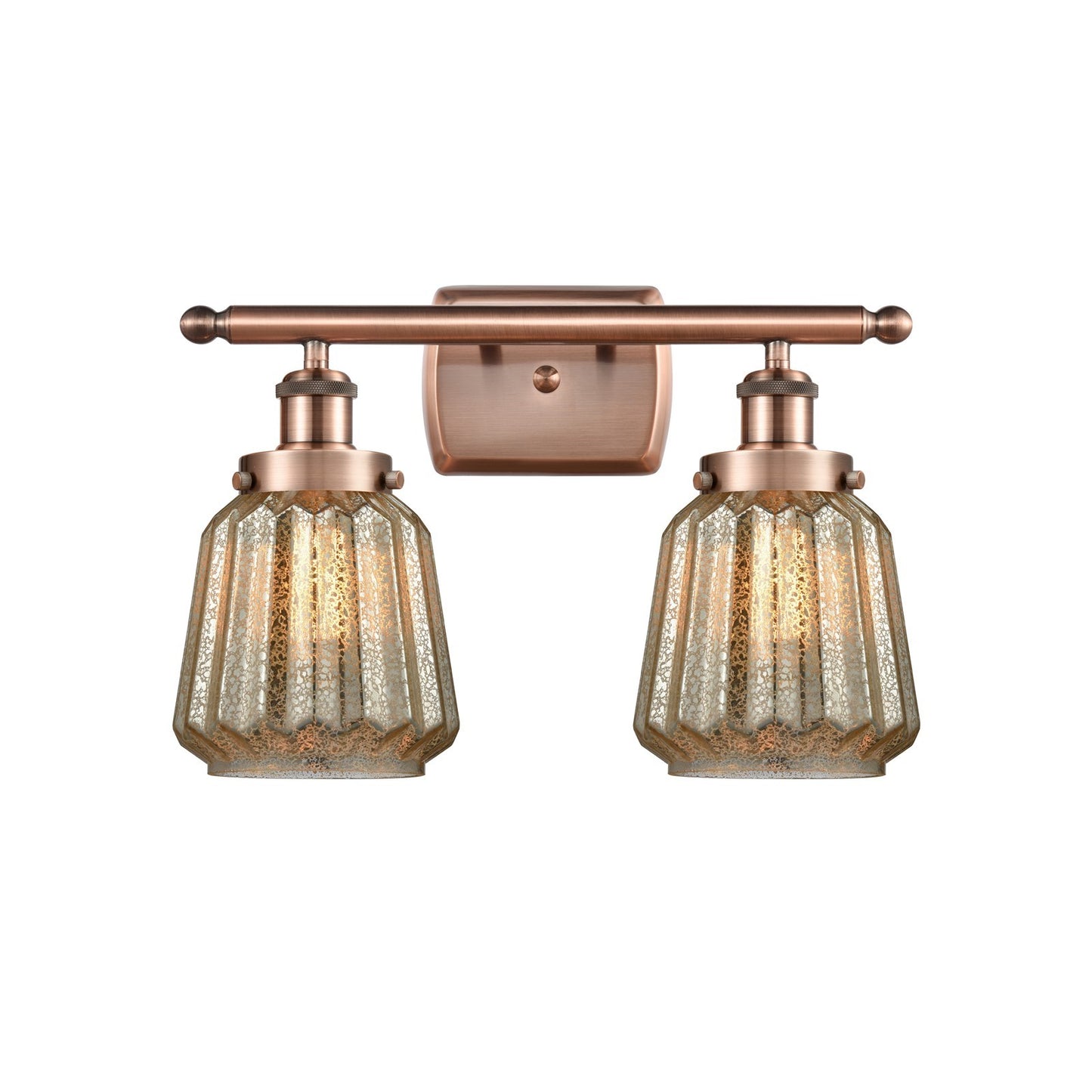 Innovations Chatham 17in 2-Light Bath Vanity Light | Modern Antique Copper and Mercury Ribbed Glass | Bathroom Vanity & Powder Room | Model 916-2W-AC-G146