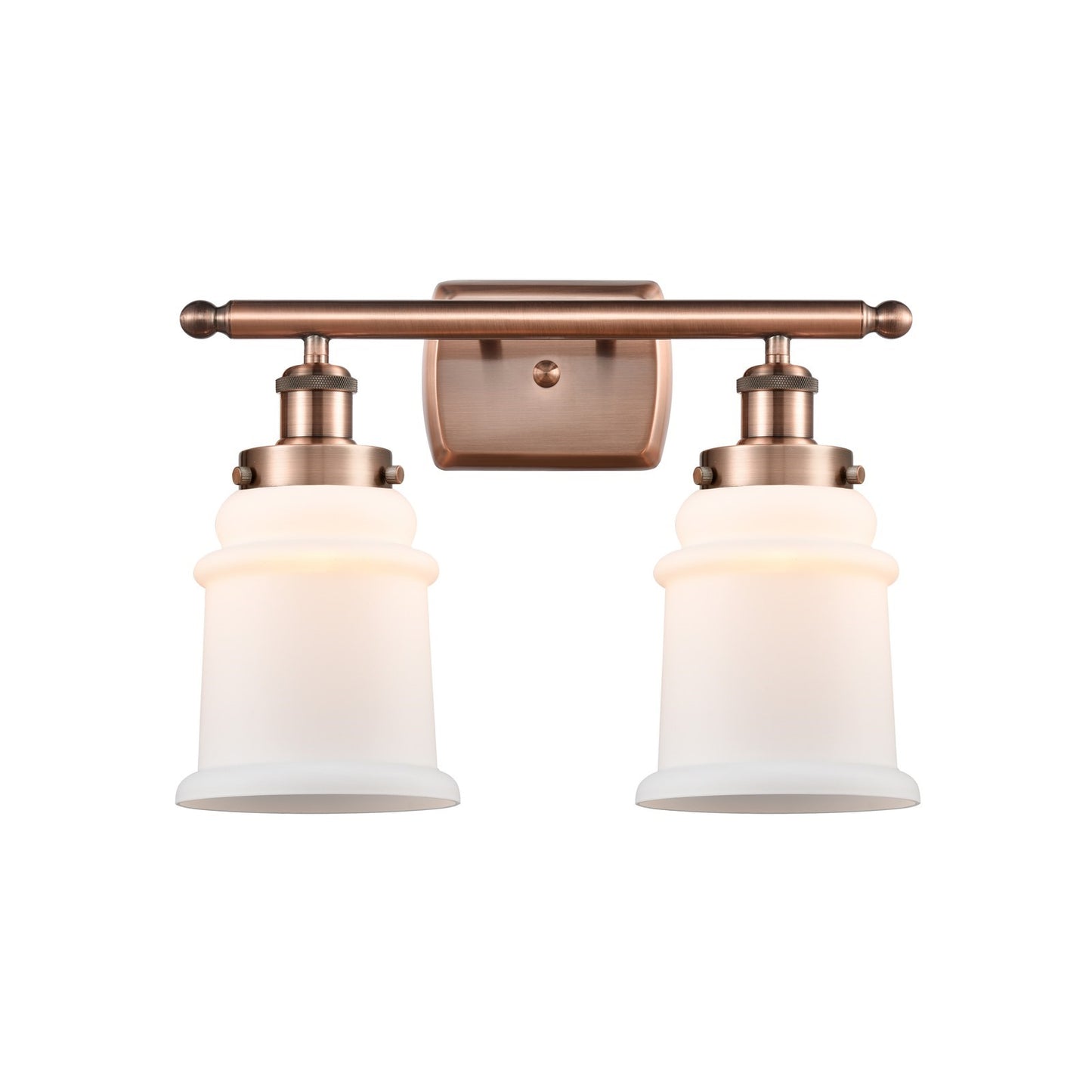 Innovations Canton 16in 2-Light Bath Vanity Light | Modern Contempo Antique Copper Steel and Matte White Frosted Glass | Bathroom | Model 916-2W-AC-G181