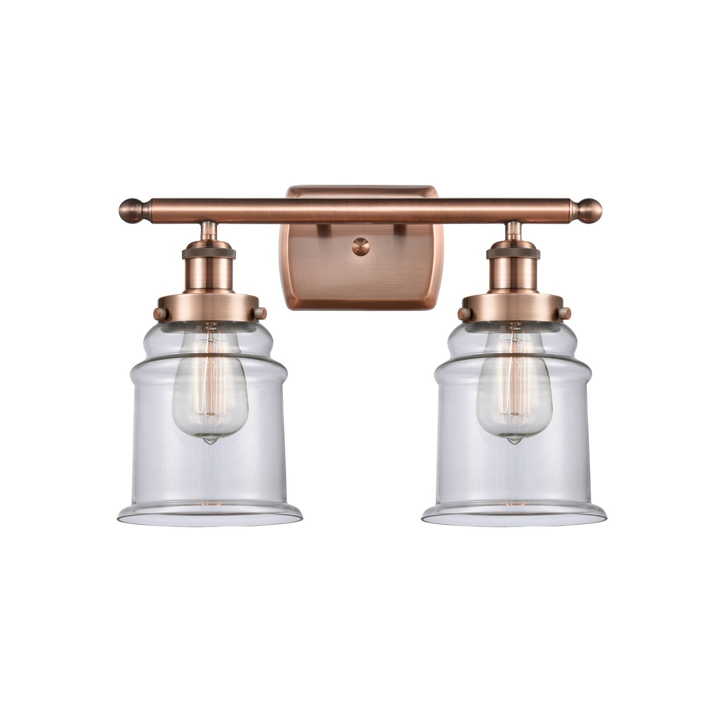 Innovations Canton 16in 2-Light Bath Vanity Light | Modern Contempo Antique Copper Steel and Clear Glass | Bathroom Vanity | Model 916-2W-AC-G182