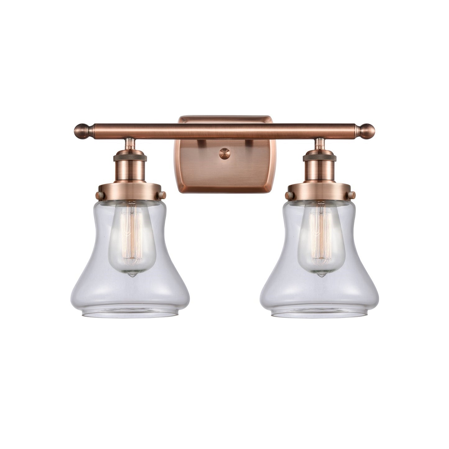 Innovations Bellmont 16in 2-Light Bath Vanity Light | Modern Contempo Antique Copper Steel and Clear Glass | Bathroom Vanity | Model 916-2W-AC-G192