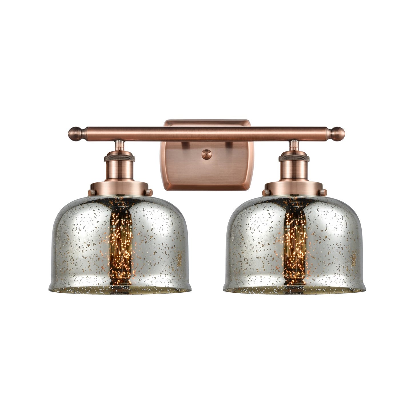 Innovations Bell 18in 2-Light Bath Vanity Light | Industrial Antique Copper and Silver Plated Mercury Glass | Bathroom Vanity | Model 916-2W-AC-G78