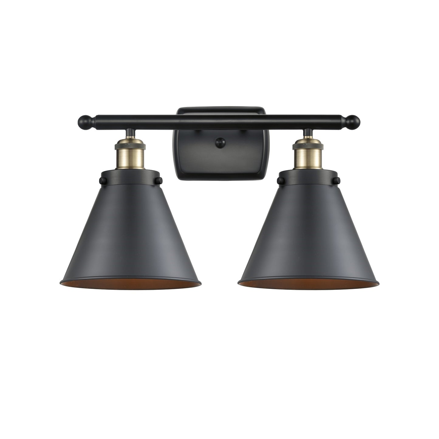 Innovations Appalachian 16in 2-Light Bath Vanity Light with LED Bulbs | Industrial Black Antique Brass and Matte Black Metal | Model 916-2W-BAB-M13-BK-LED