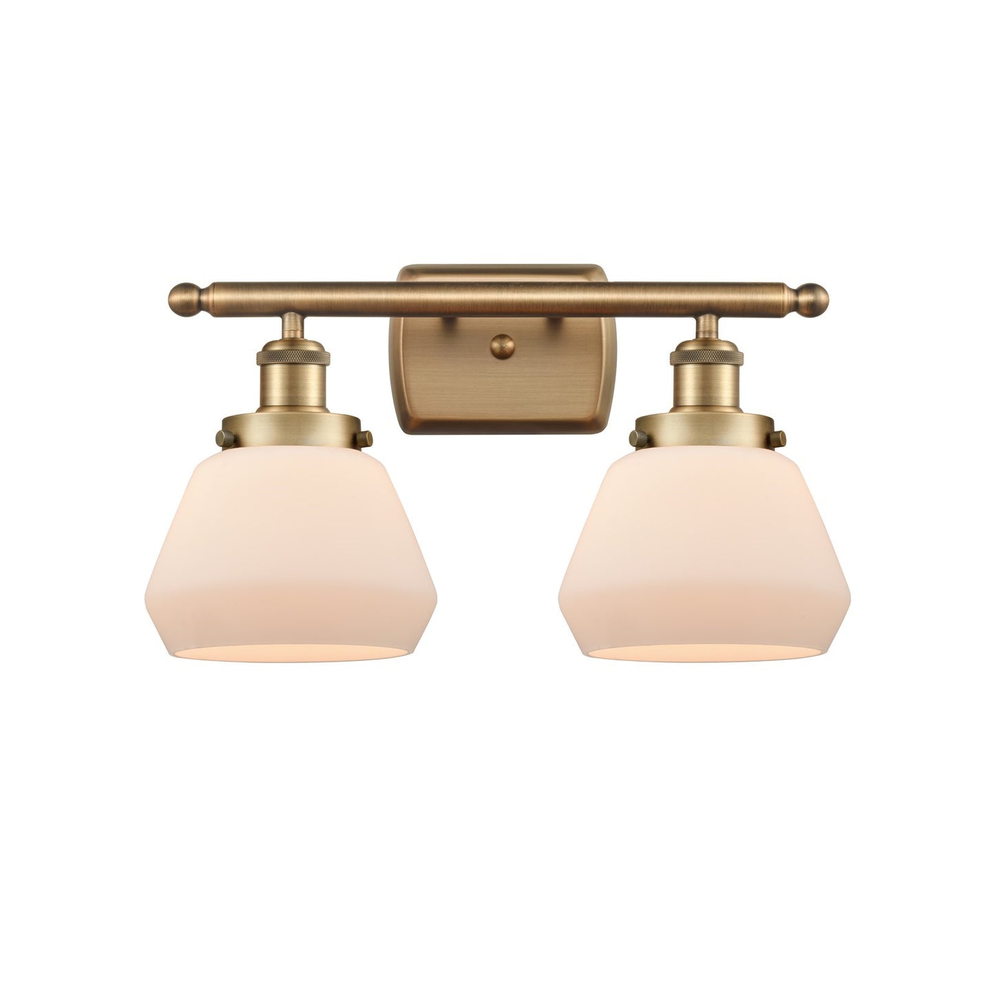 Innovations Fulton 17in 2-Light Bath Vanity Light | Modern Transitional Brushed Brass and Matte White Frosted Glass | Bathroom | Model 916-2W-BB-G171