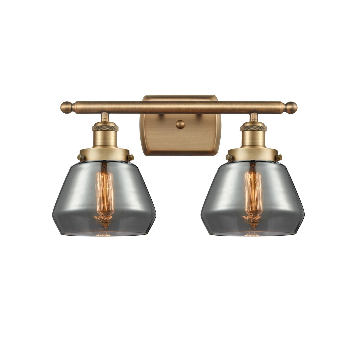 Innovations Fulton 17in 2-Light Bath Vanity Light | Modern Transitional Brushed Brass and Light Smoke Glass | Bathroom Vanity | Model 916-2W-BB-G173