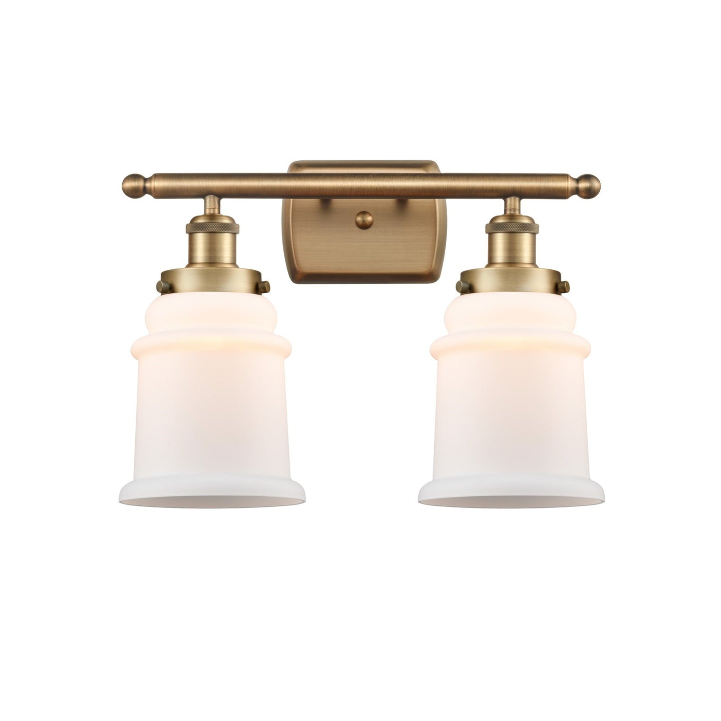 Innovations Canton 16in 2-Light Bath Vanity Light | Modern Transitional Brushed Brass and Matte White Frosted Glass | Bathroom | Model 916-2W-BB-G181