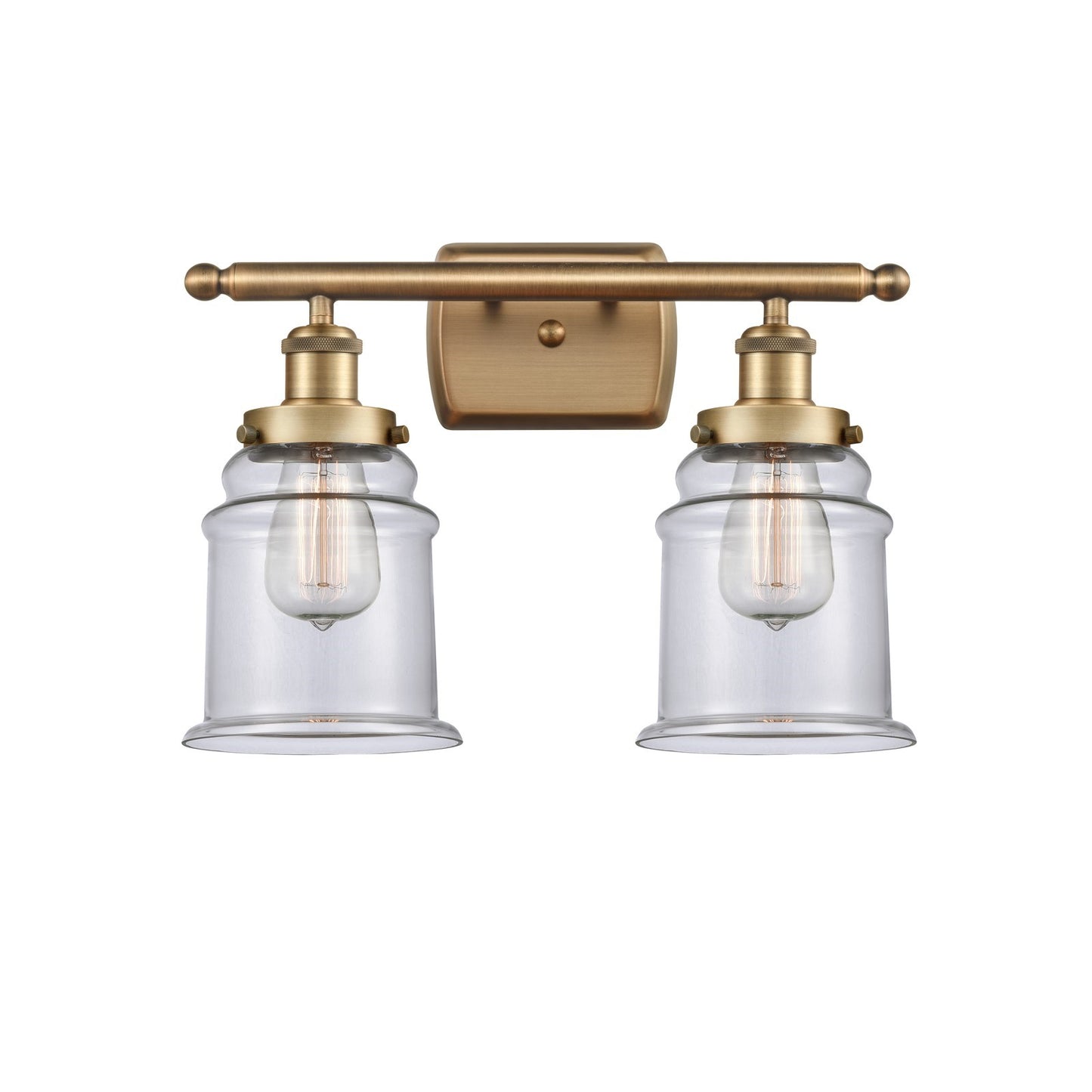Innovations Canton 16in 2-Light Bath Vanity Light | Modern Transitional Brushed Brass and Clear Glass | Bathroom Vanity | Model 916-2W-BB-G182