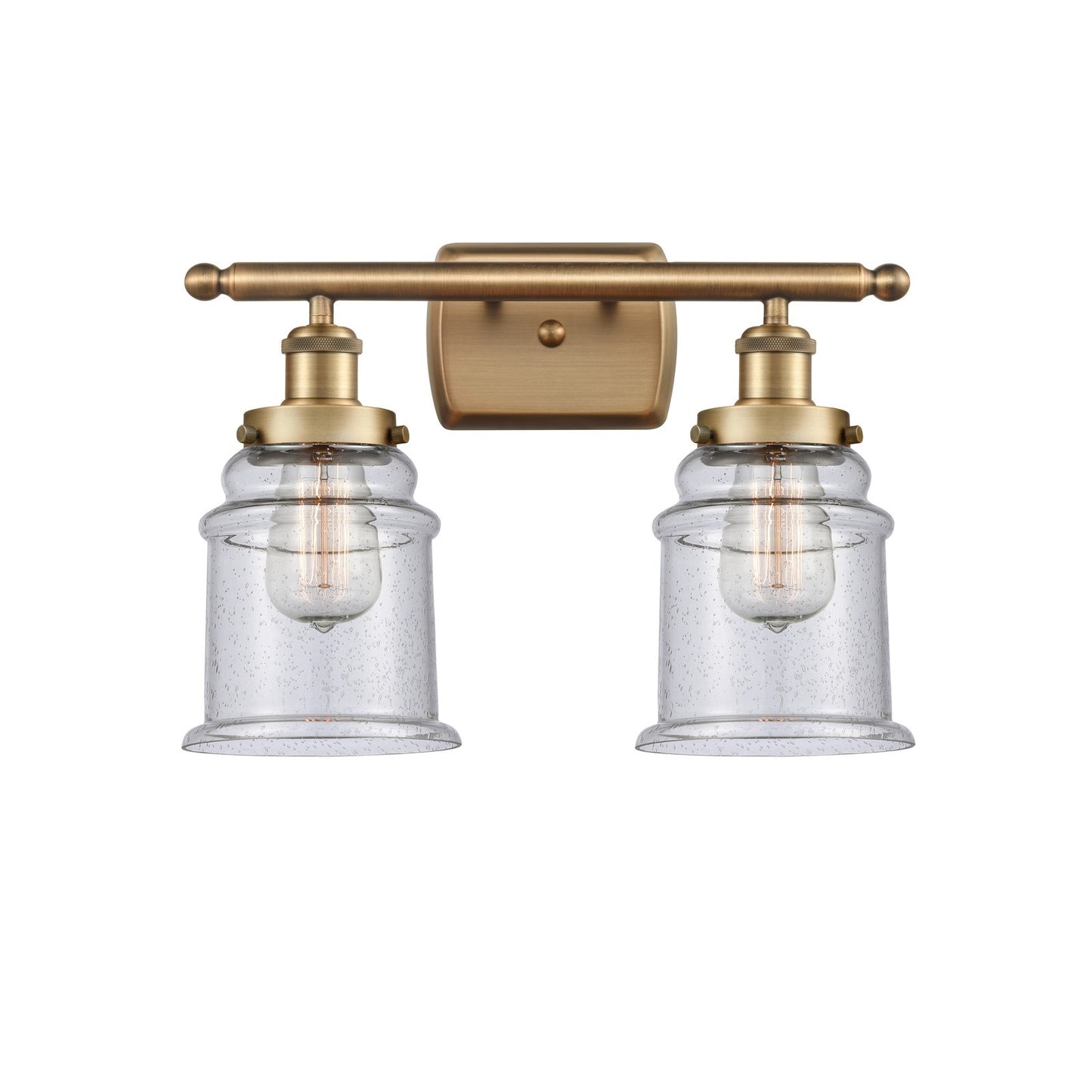 Innovations Canton 16in 2-Light Bath Vanity Light | Modern Transitional Brushed Brass and Seedy Glass | Bathroom Vanity | Model 916-2W-BB-G184