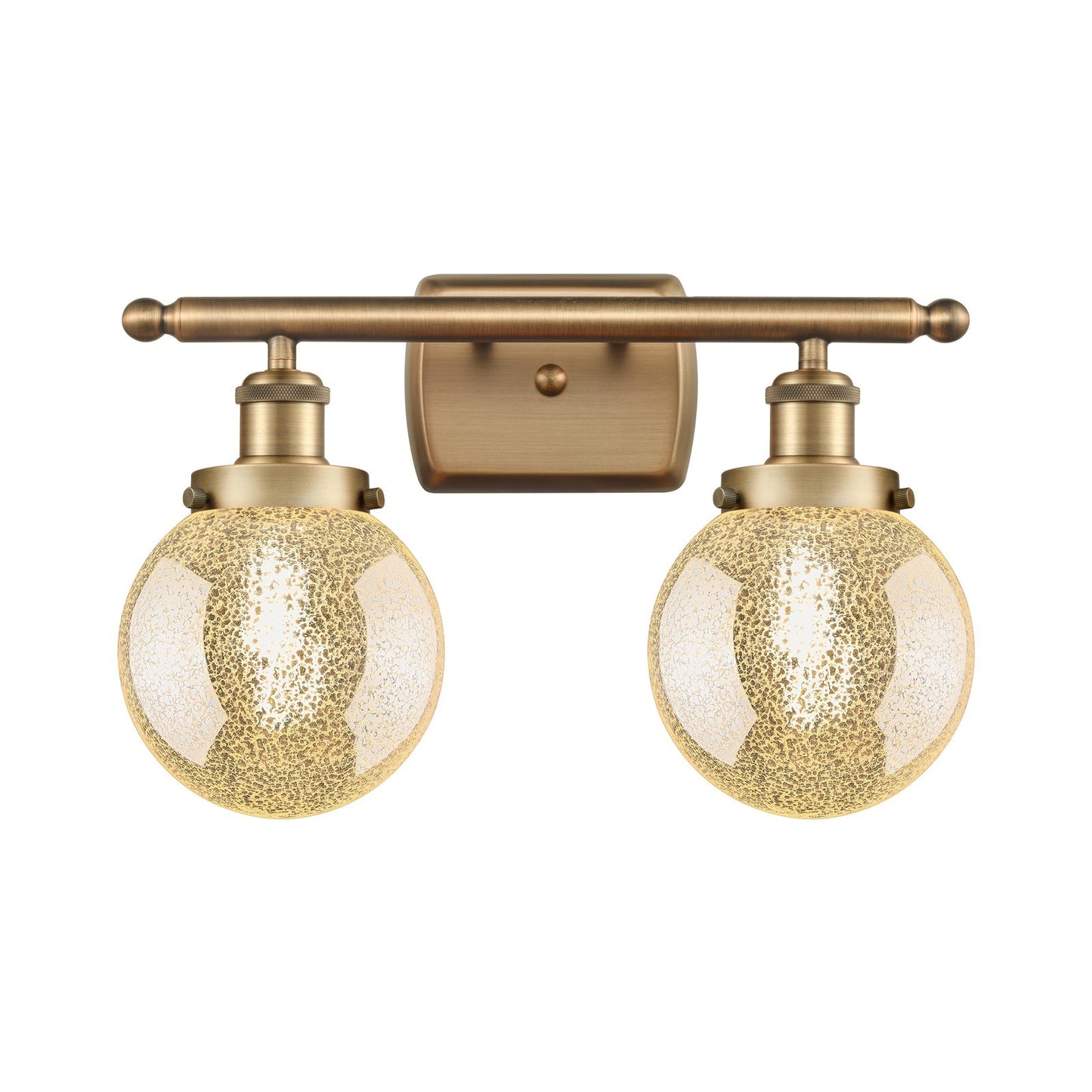 Innovations Beacon 16in 2-Light Bath Vanity Light | Brushed Brass Steel and Cast Brass with Mercury Glass Globe Shades | Bathroom | Model 916-2W-BB-G208-6