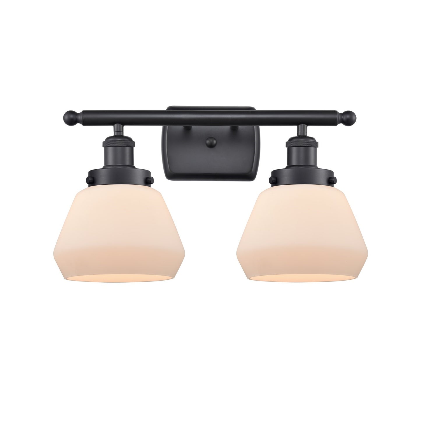 Innovations Fulton 17in 2-Light Bath Vanity Light | Modern Contempo Matte Black Steel and Matte White Frosted Glass | Bathroom | Model 916-2W-BK-G171