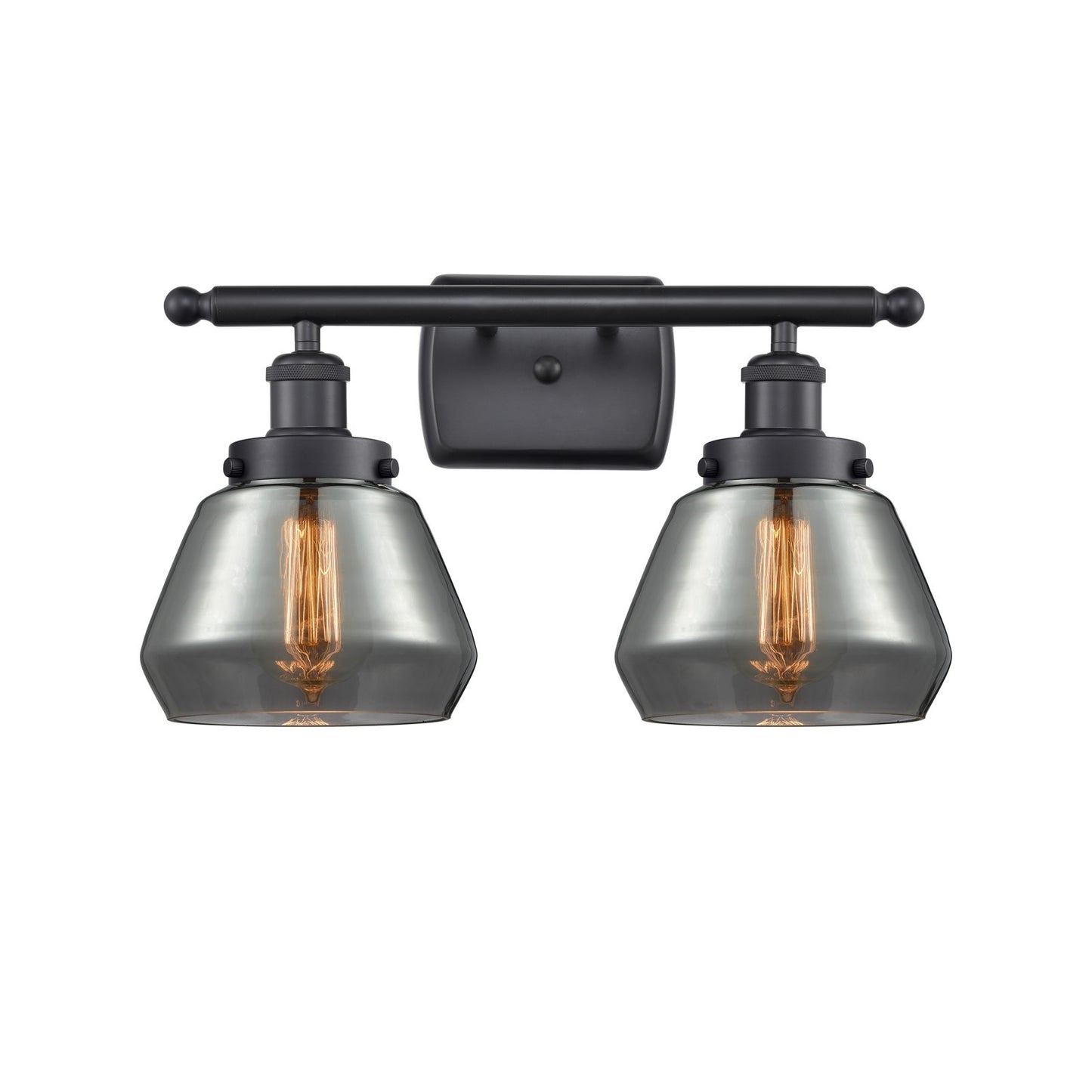 Innovations Fulton 17in 2-Light Bath Vanity Light | Modern Contempo Matte Black Steel and Light Smoked Glass | Bathroom Vanity | Model 916-2W-BK-G173