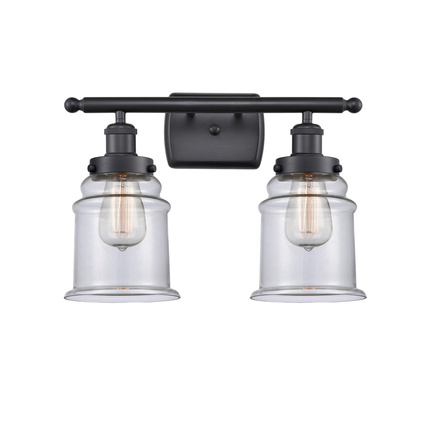 Innovations Canton 16in 2-Light Bath Vanity | Modern Transitional Matte Black Steel and Clear Glass | Bathroom & Powder Room | Model 916-2W-BK-G182