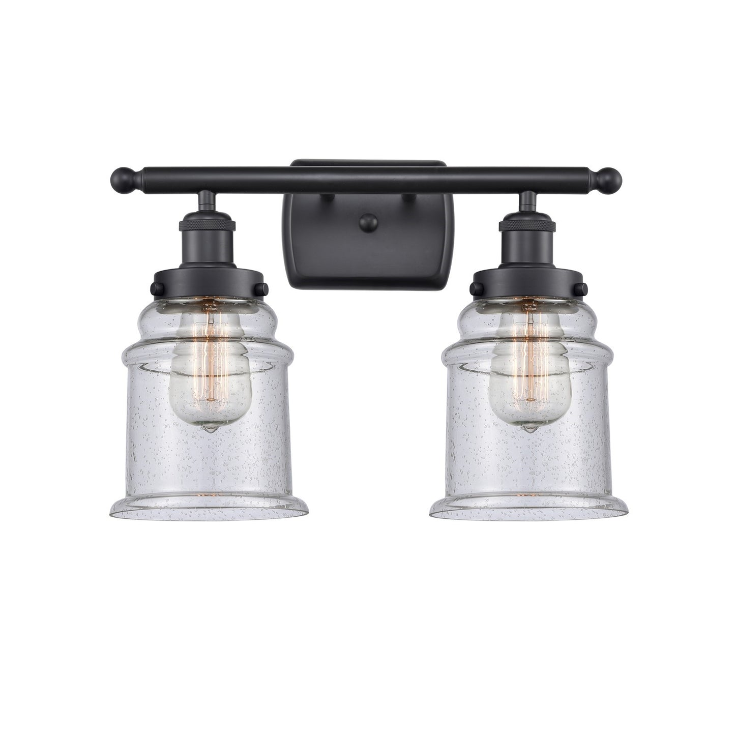 Innovations Canton 16in 2-Light Bath Vanity Light | Modern Contempo Matte Black Steel and Seedy Glass | Bathroom Vanity | Model 916-2W-BK-G184
