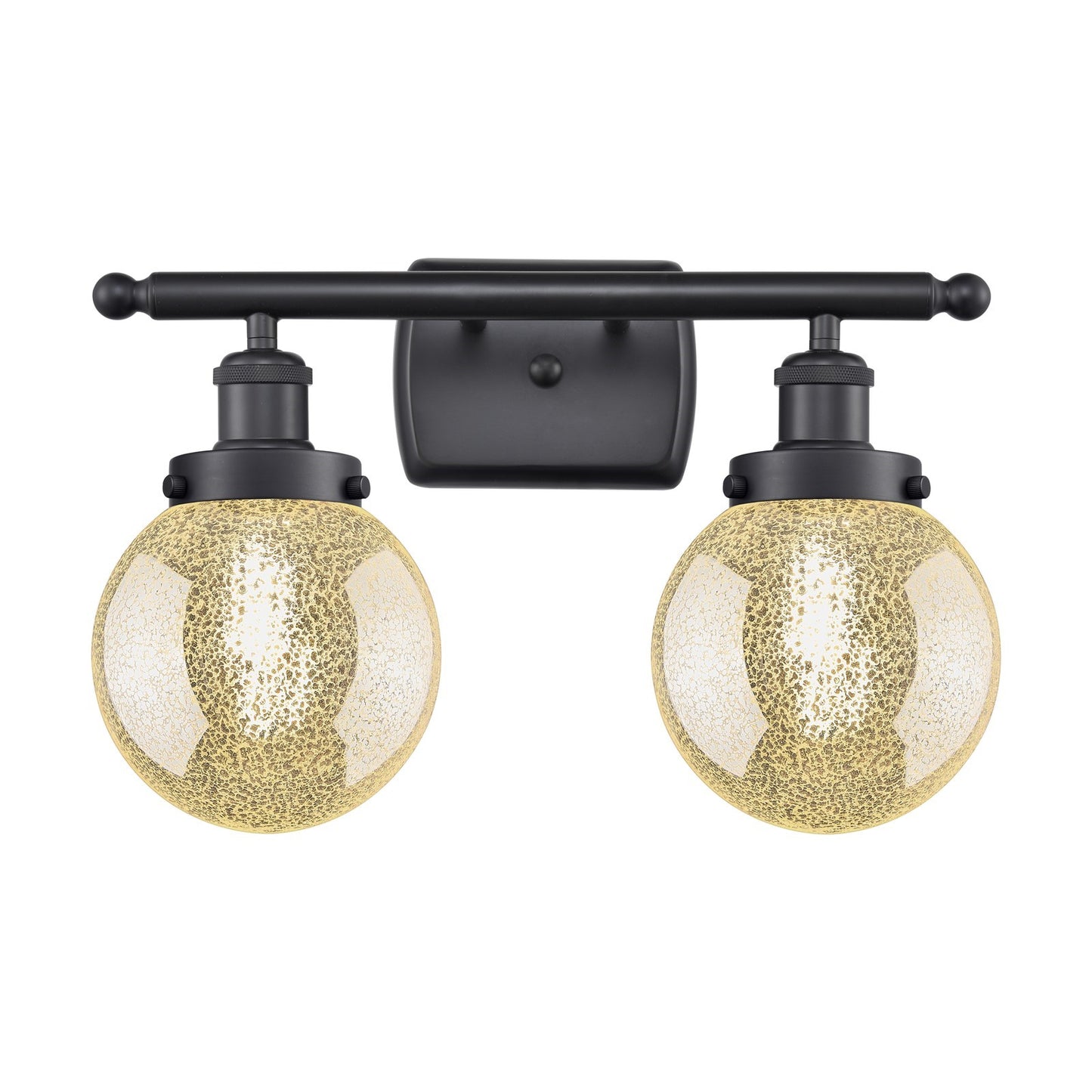 Innovations Beacon 16in 2-Light Bath Vanity Light | Modern Contempo Matte Black Steel and Mercury Glass | Bathroom Vanity | Model 916-2W-BK-G208-6