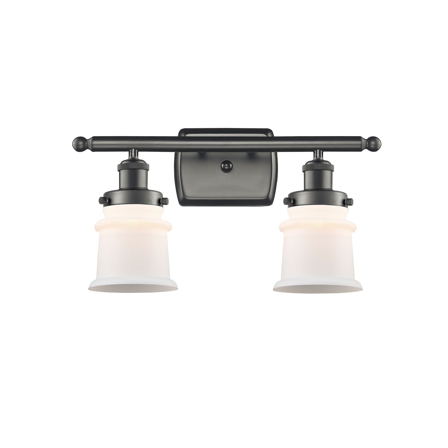 Innovations Canton 15.25in 2-Light Bath Vanity Light | Modern Contempo Oil Rubbed Bronze Steel and Matte White Frosted Glass | Model 916-2W-OB-G181S