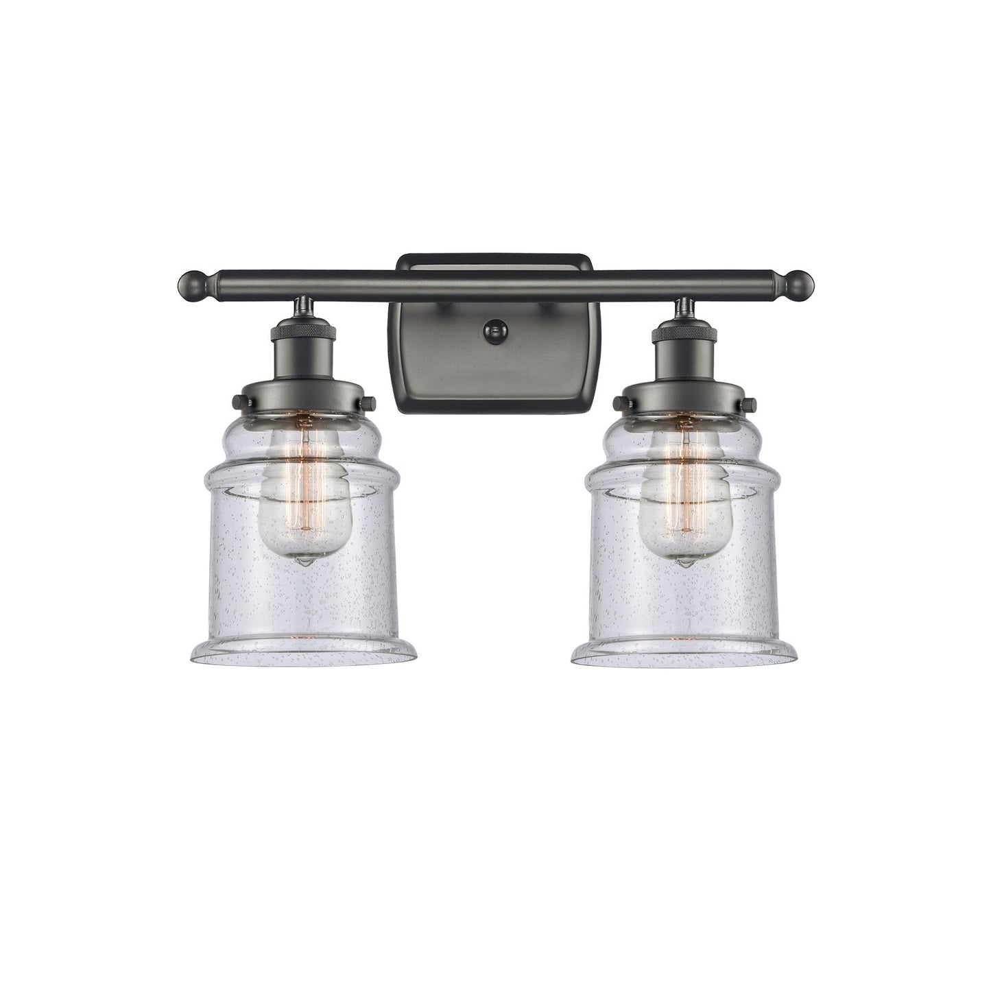 Innovations Canton 16in 2-Light Bath Vanity Light | Modern Contempo Oil Rubbed Bronze Steel and Seedy Glass | Bathroom Vanity | Model 916-2W-OB-G184
