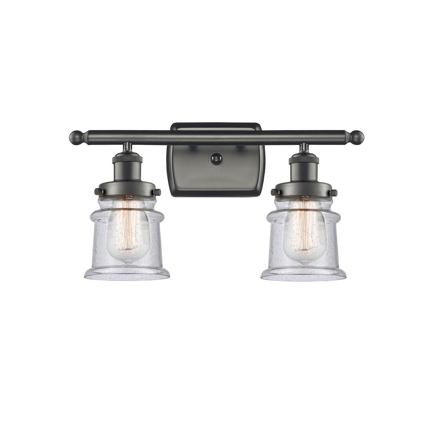 Innovations Canton 16in 2-Light Bath Vanity Light | Oil Rubbed Bronze Steel and Seedy Glass Schoolhouse Shade | Bathroom Vanity | Model 916-2W-OB-G184S