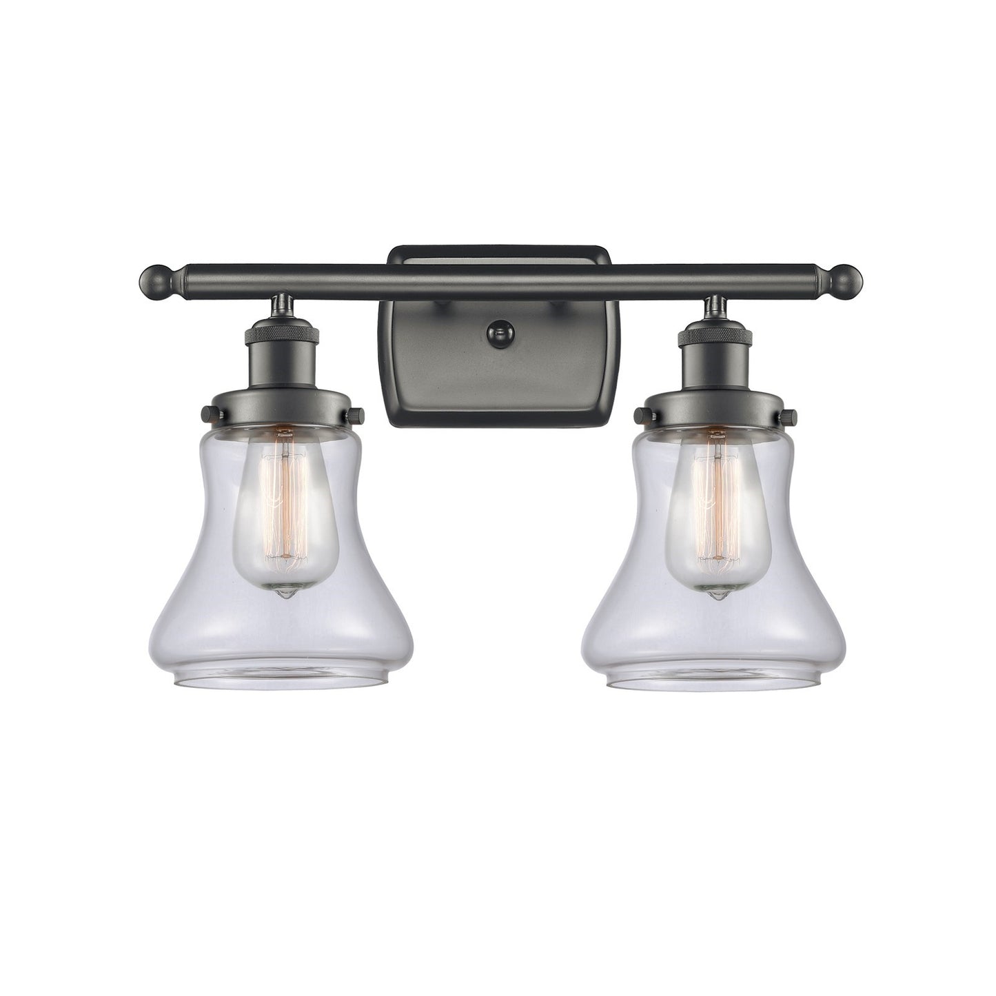 Innovations Bellmont 16in 2-Light Bath Vanity Light | Oil Rubbed Bronze Steel and Clear Glass Schoolhouse Shade | Bathroom Vanity | Model 916-2W-OB-G192