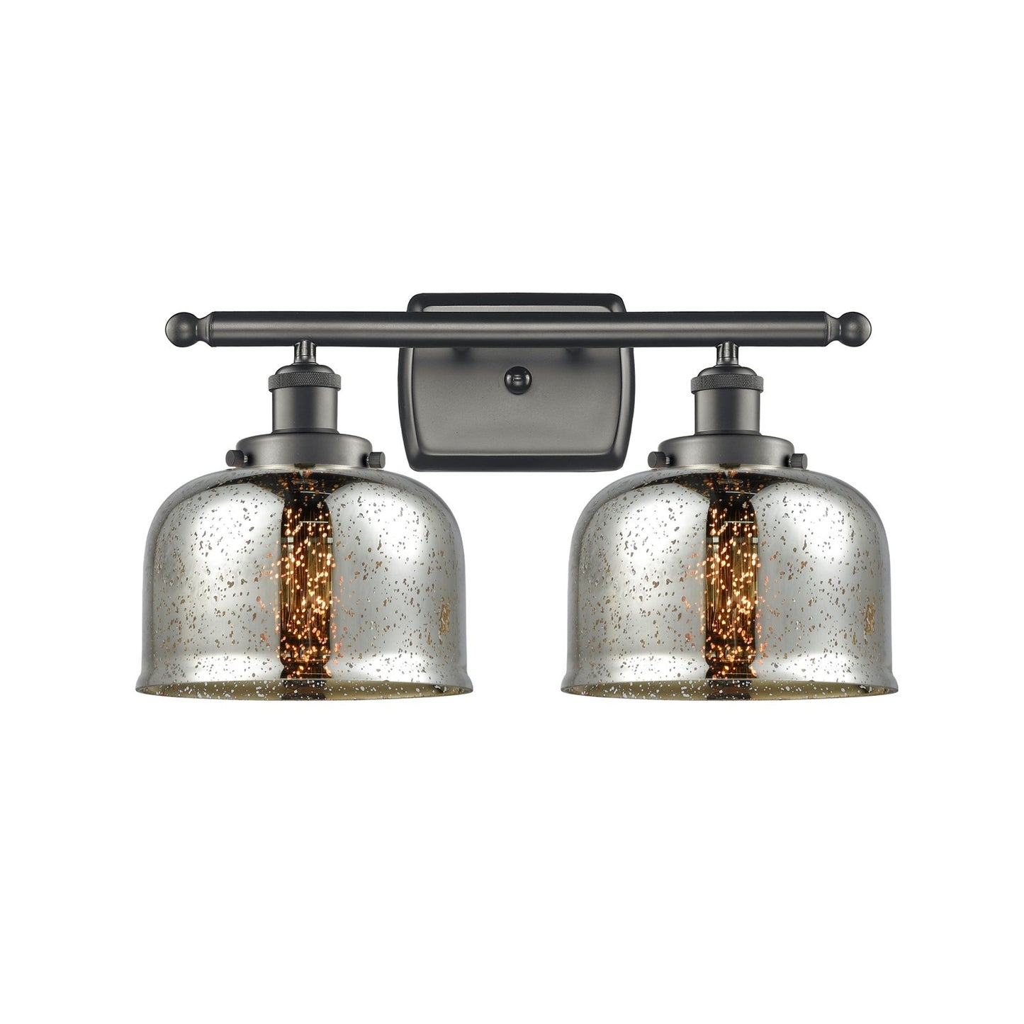 Innovations Bell 18in 2-Light Bath Vanity Light | Industrial Oil Rubbed Bronze and Silver Plated Mercury Glass | Bathroom Vanity | Model 916-2W-OB-G78-LED