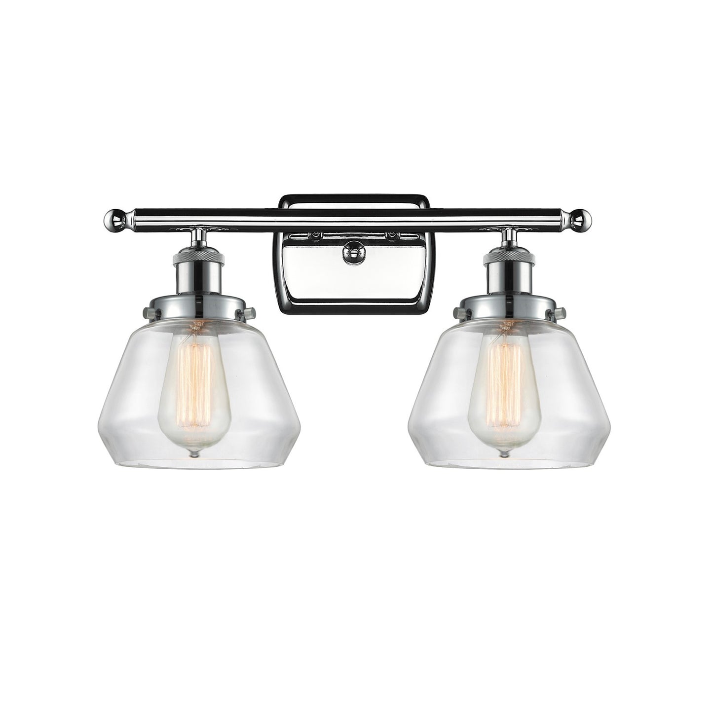 Innovations Fulton 17in 2-Light Bath Vanity Light | Modern Transitional Polished Chrome and Clear Glass Schoolhouse Shade | Model 916-2W-PC-G172