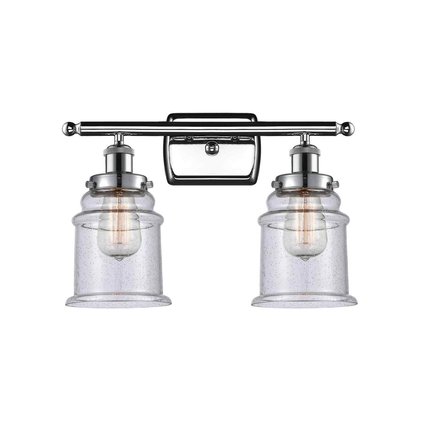 Innovations Canton 16in 2-Light Bath Vanity Light | Modern Transitional Polished Chrome and Seedy Glass Schoolhouse Shade | Model 916-2W-PC-G184