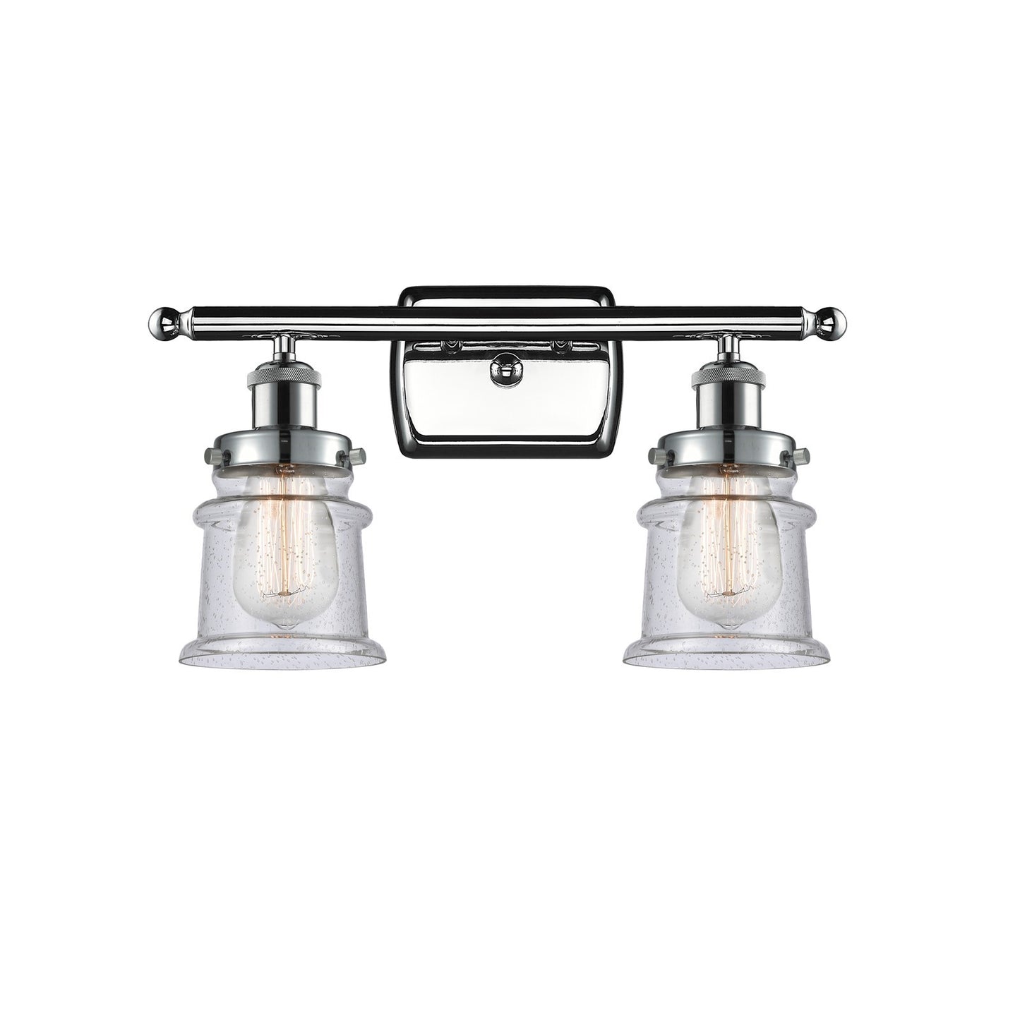 Innovations Canton 15.25in 2-Light Bath Vanity Light | Modern Transitional Polished Chrome and Seedy Glass Schoolhouse Shade | Model 916-2W-PC-G184S
