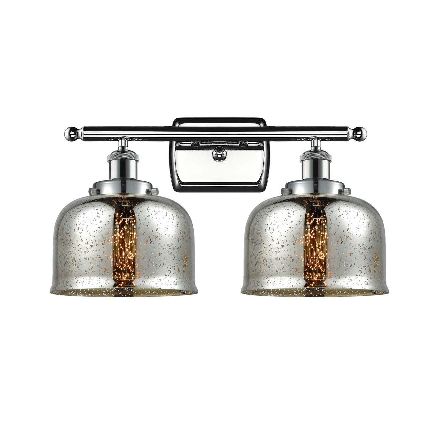 Innovations Bell 18in 2-Light Bath Vanity Light | Industrial Polished Chrome and Silver Plated Mercury Glass | Damp Rated Bathroom | Model 916-2W-PC-G78